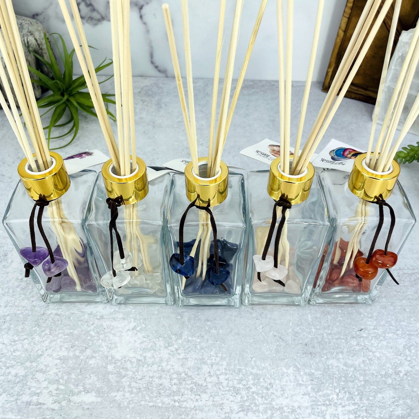 Tumbled Stone Diffuser Bottle--top shot view of height and width of glass bottle.