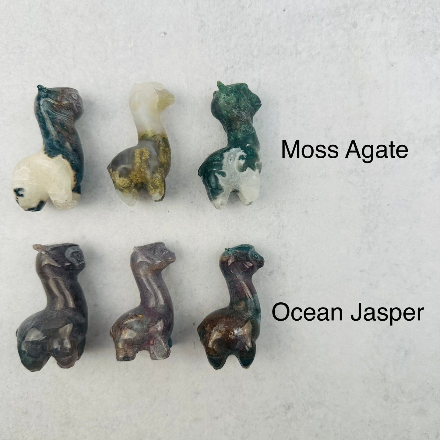 Carved Gemstone Alpaca - You Choose Stone - available in moss agate and ocean jasper 
