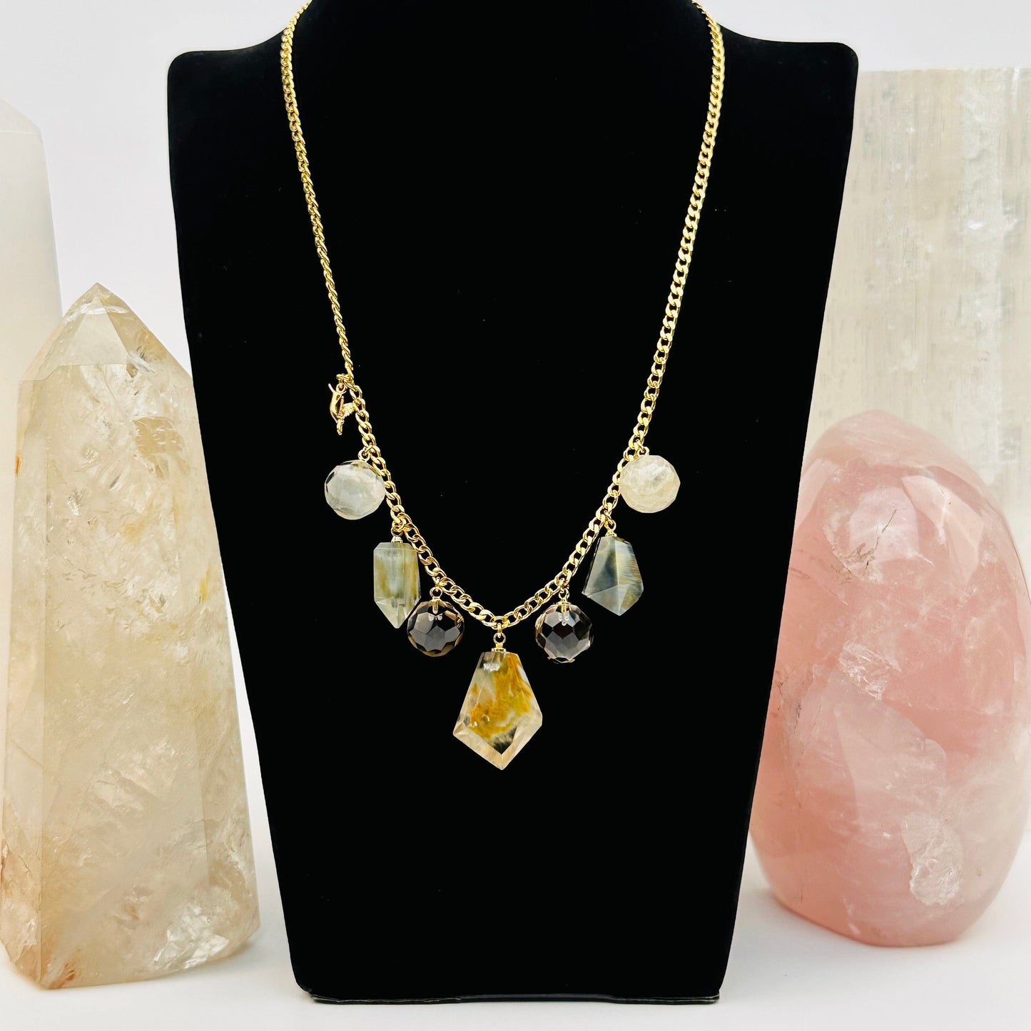 necklace displayed to show the way that it hangs 