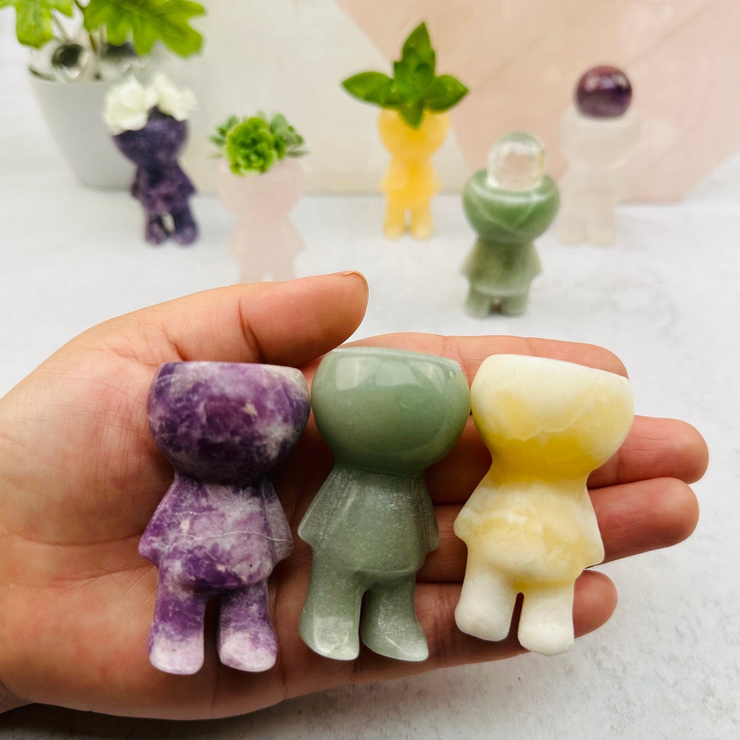 Carved Gemstone Mini Plant Holder - You Choose Stone -