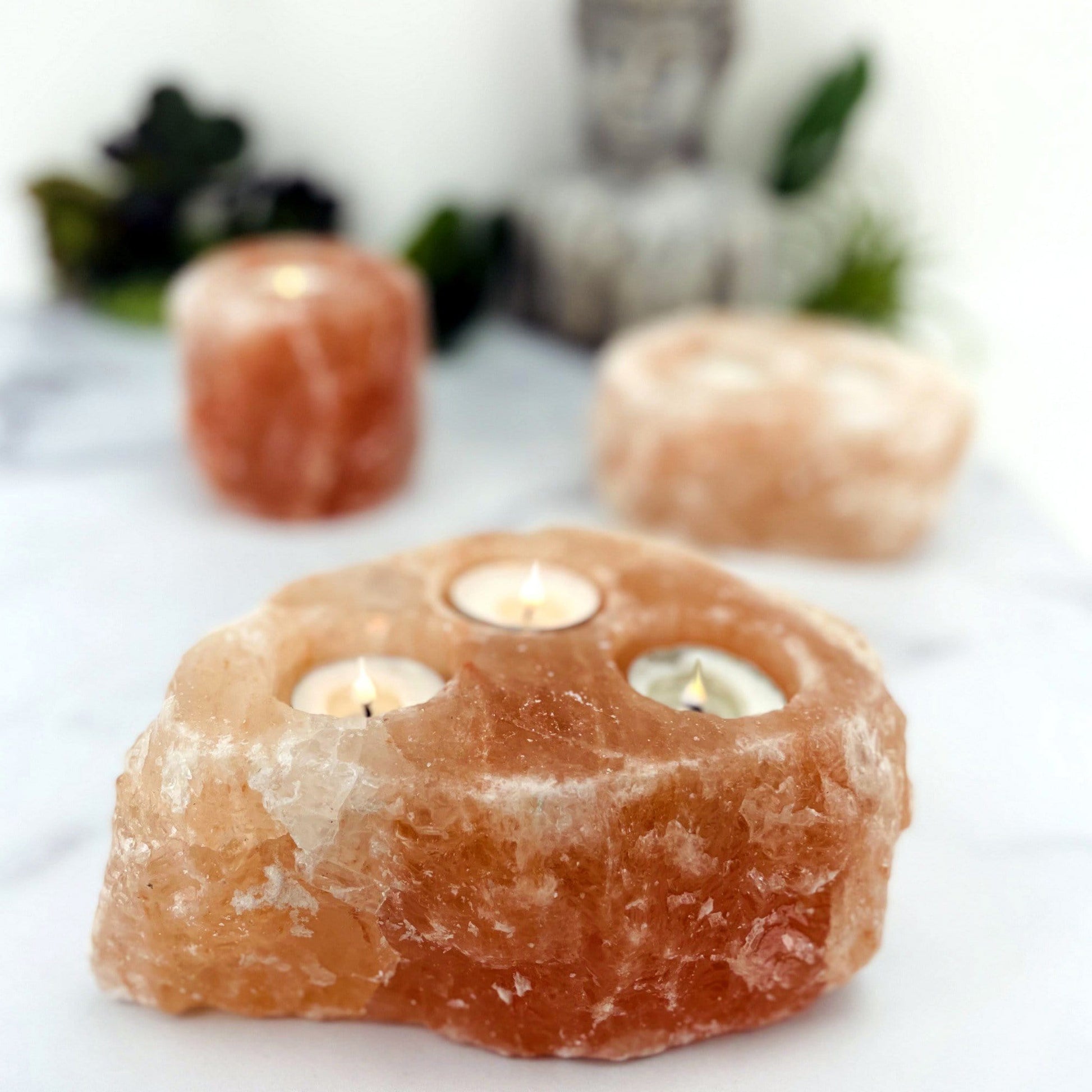 Himalayan Salt Candle Holder with 3 holes