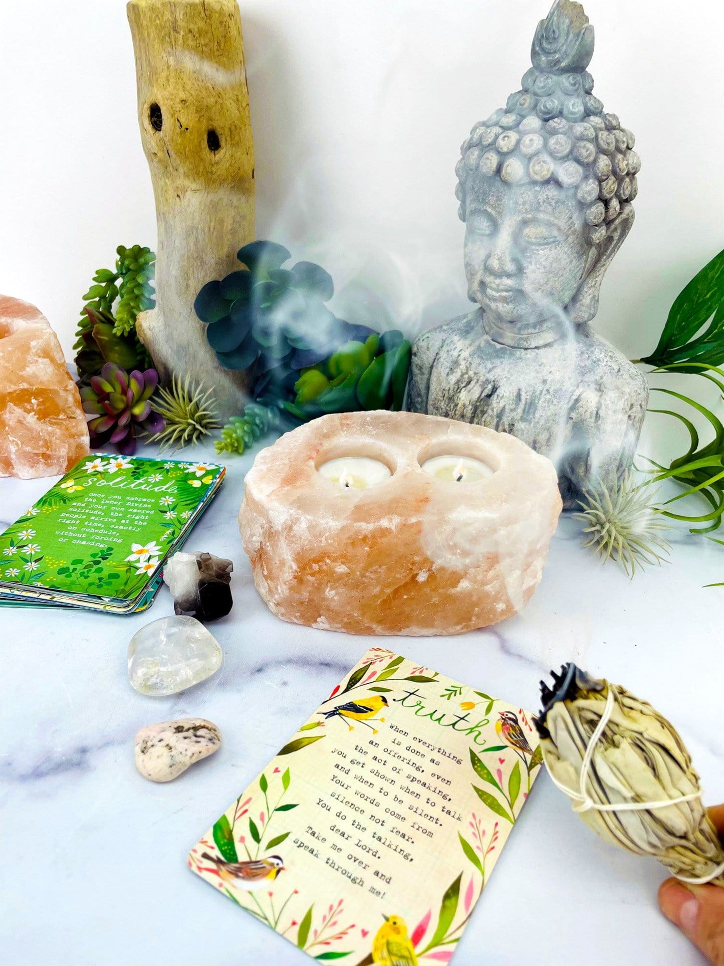 2 hole Himalayan Salt Candle Holder on display