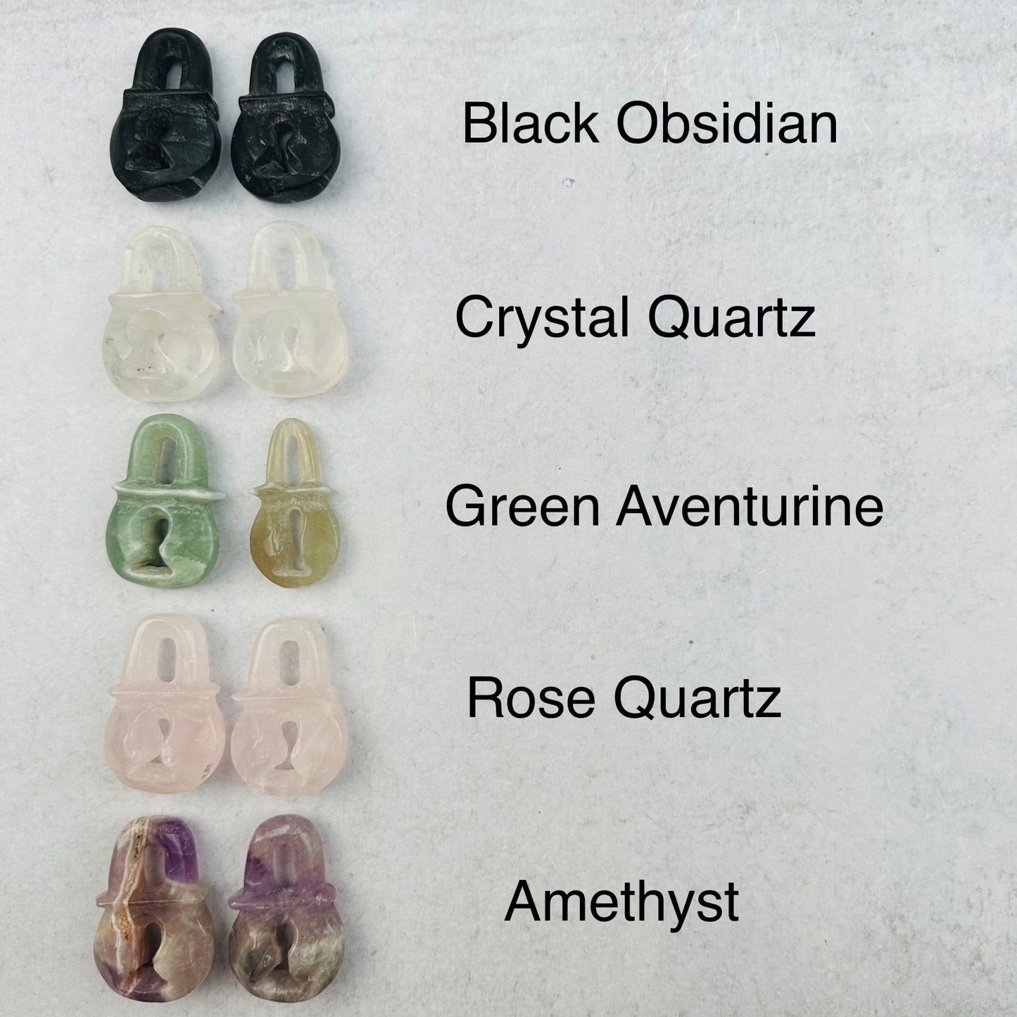 gemstone lock next to its crystal name 