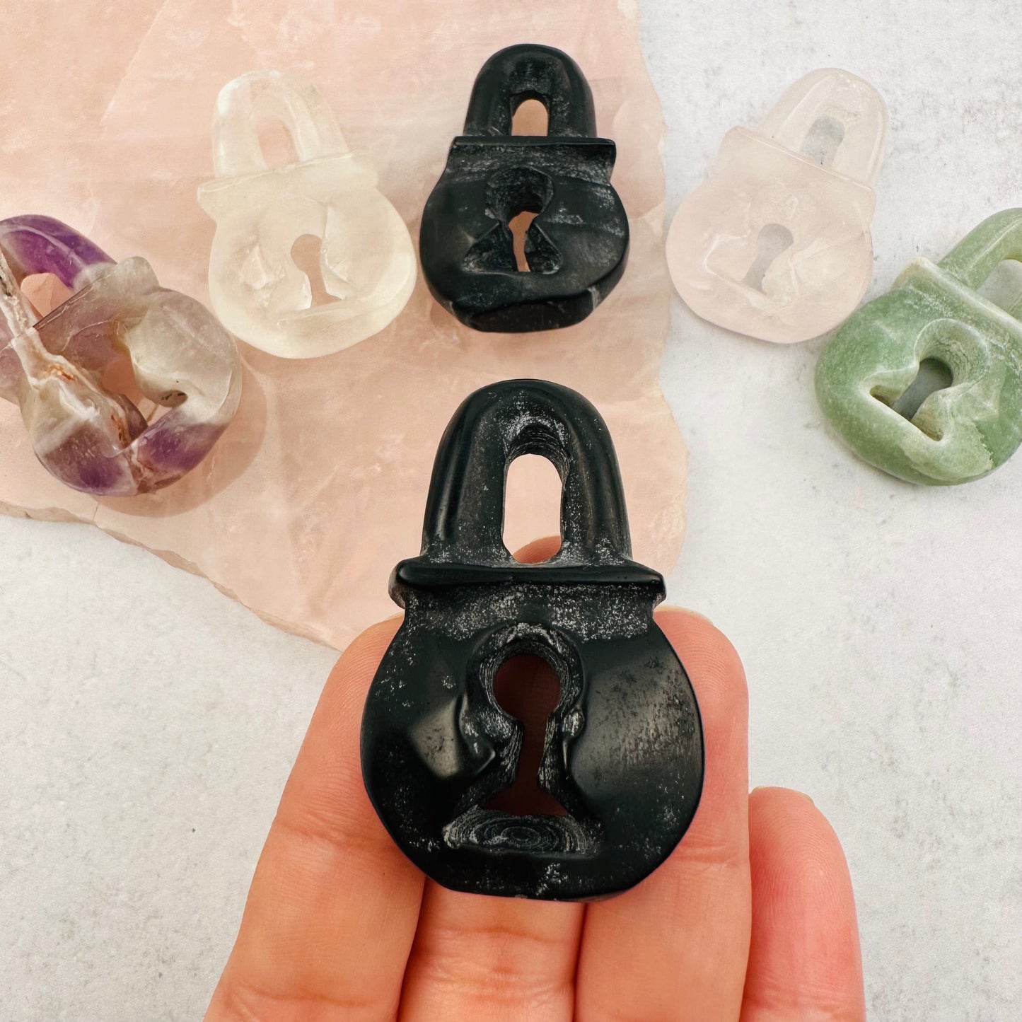 Carved Gemstone Lock - You Choose Stone