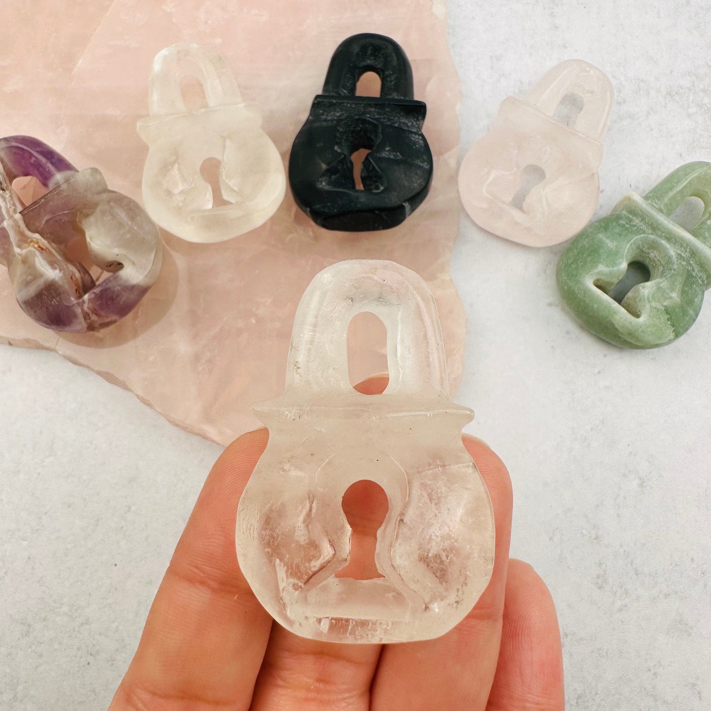 Carved Gemstone Lock - You Choose Stone