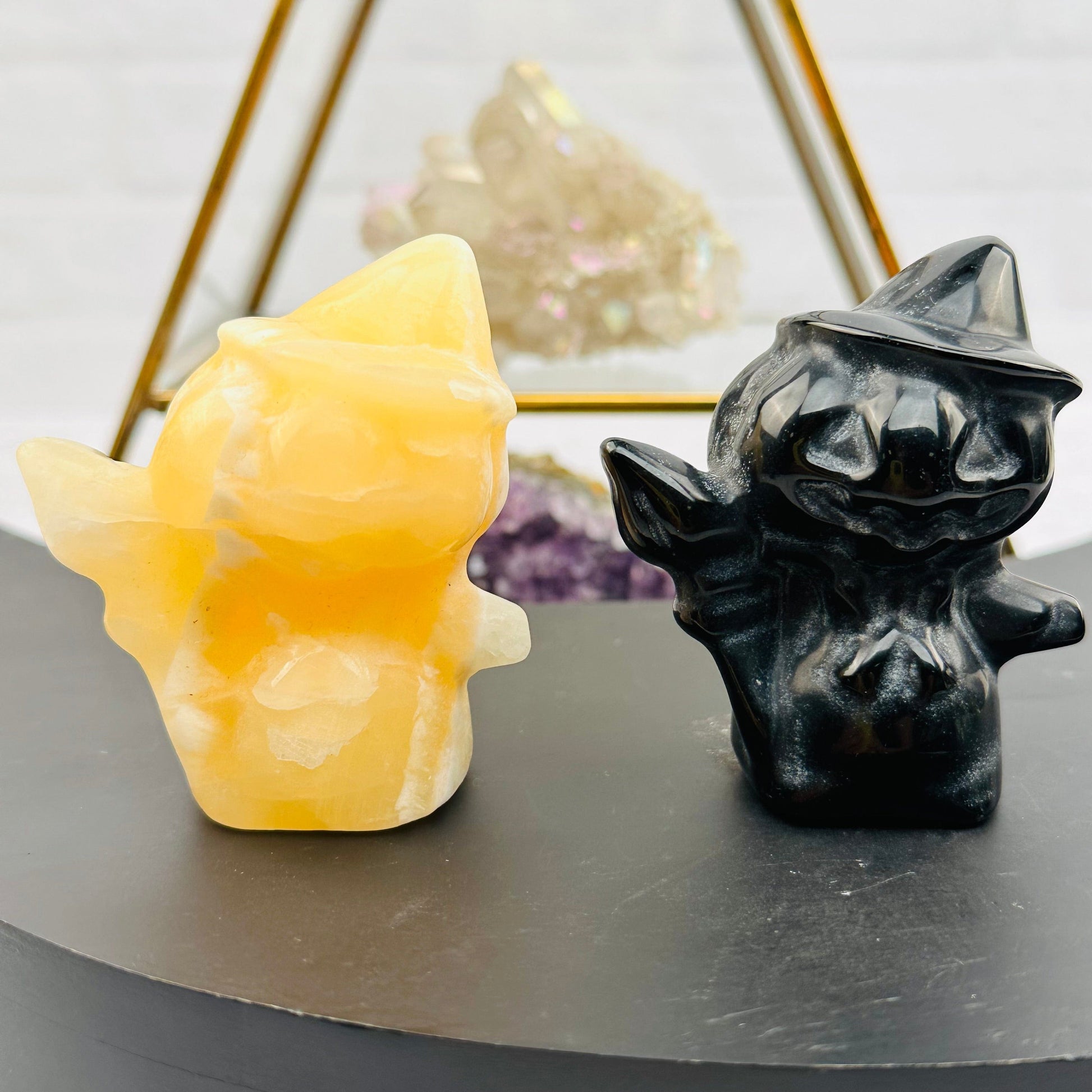 Carved Gemstone Pumpkin Head Witch - You Choose Stone