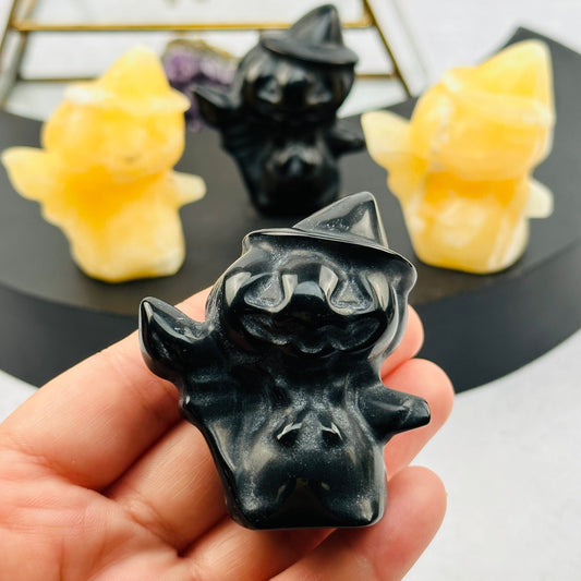 Carved Gemstone Pumpkin Head Witch - You Choose Stone 