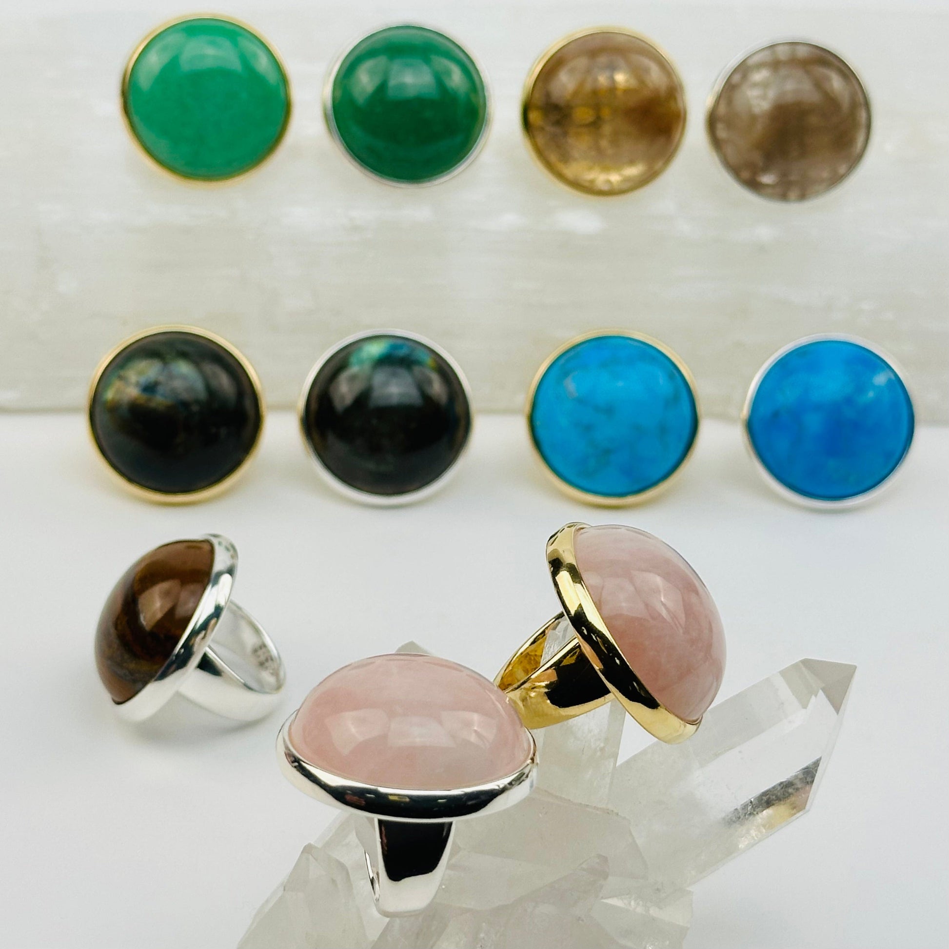 close up of the details on these gemstone rigs 
