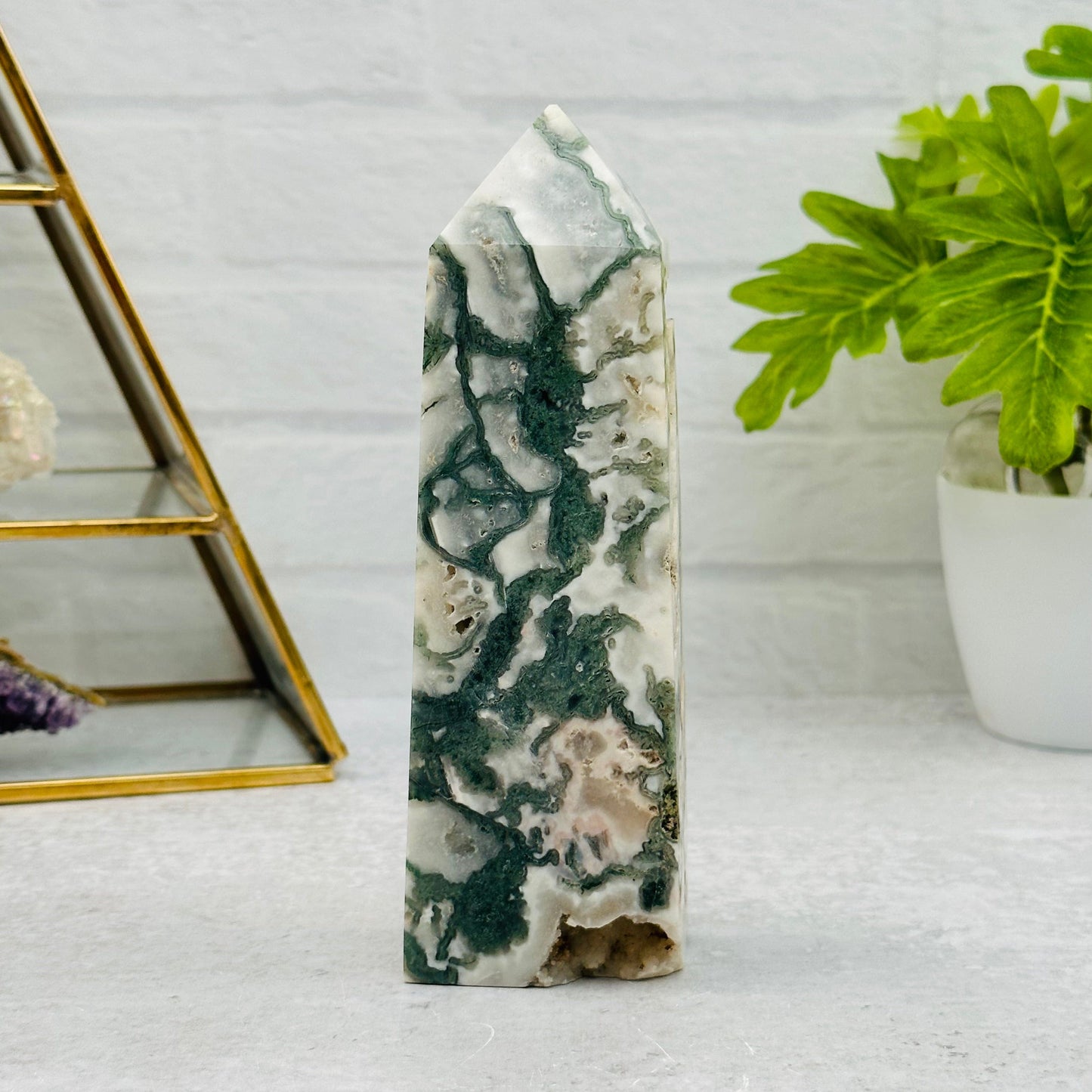Moss Agate Obelisk Crystal Point - By Weight -