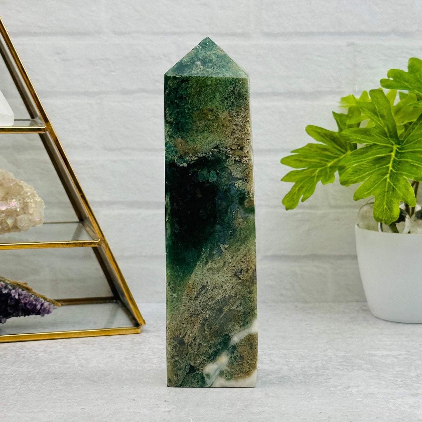 Moss Agate Obelisk Crystal Point - By Weight -