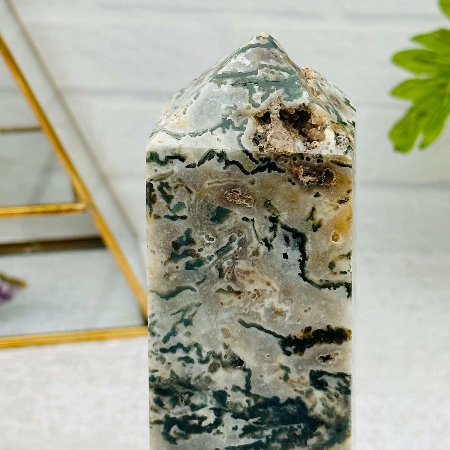 Moss Agate Obelisk Crystal Point - By Weight -
