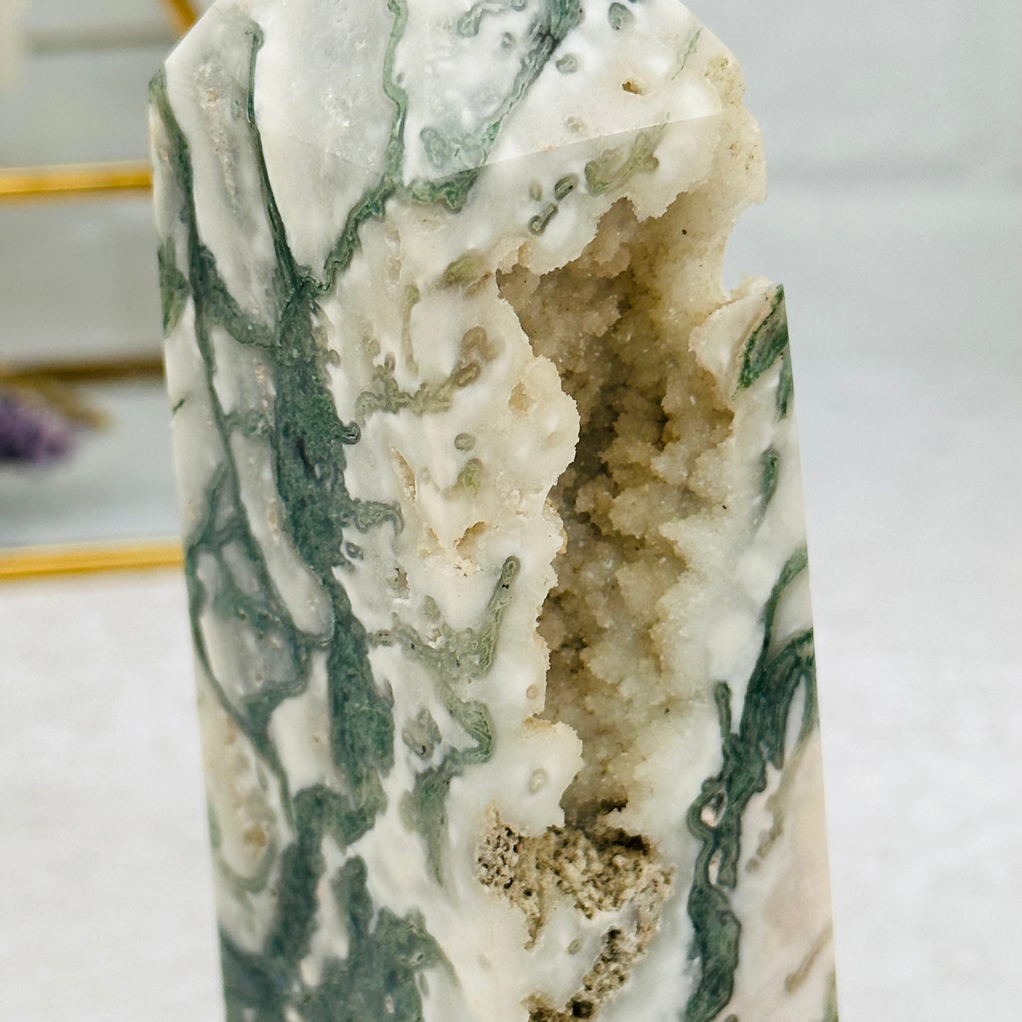 Moss Agate Obelisk Crystal Point - By Weight -