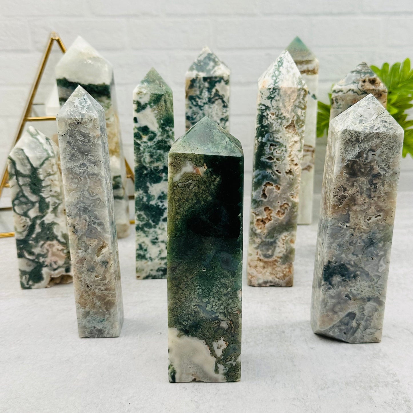 Moss Agate Obelisk Crystal Point - By Weight -