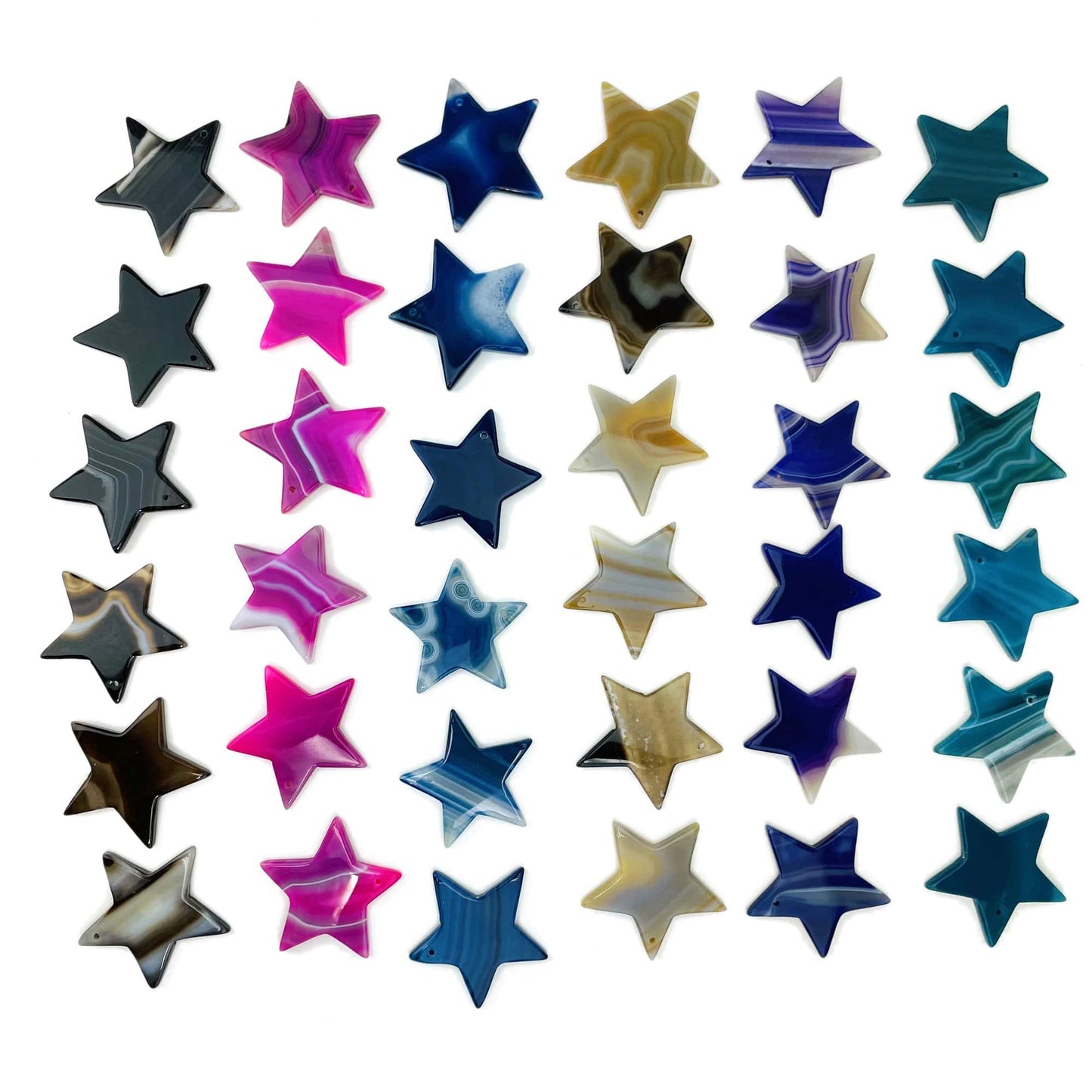 Assorted Drilled Agate Star on White Background.