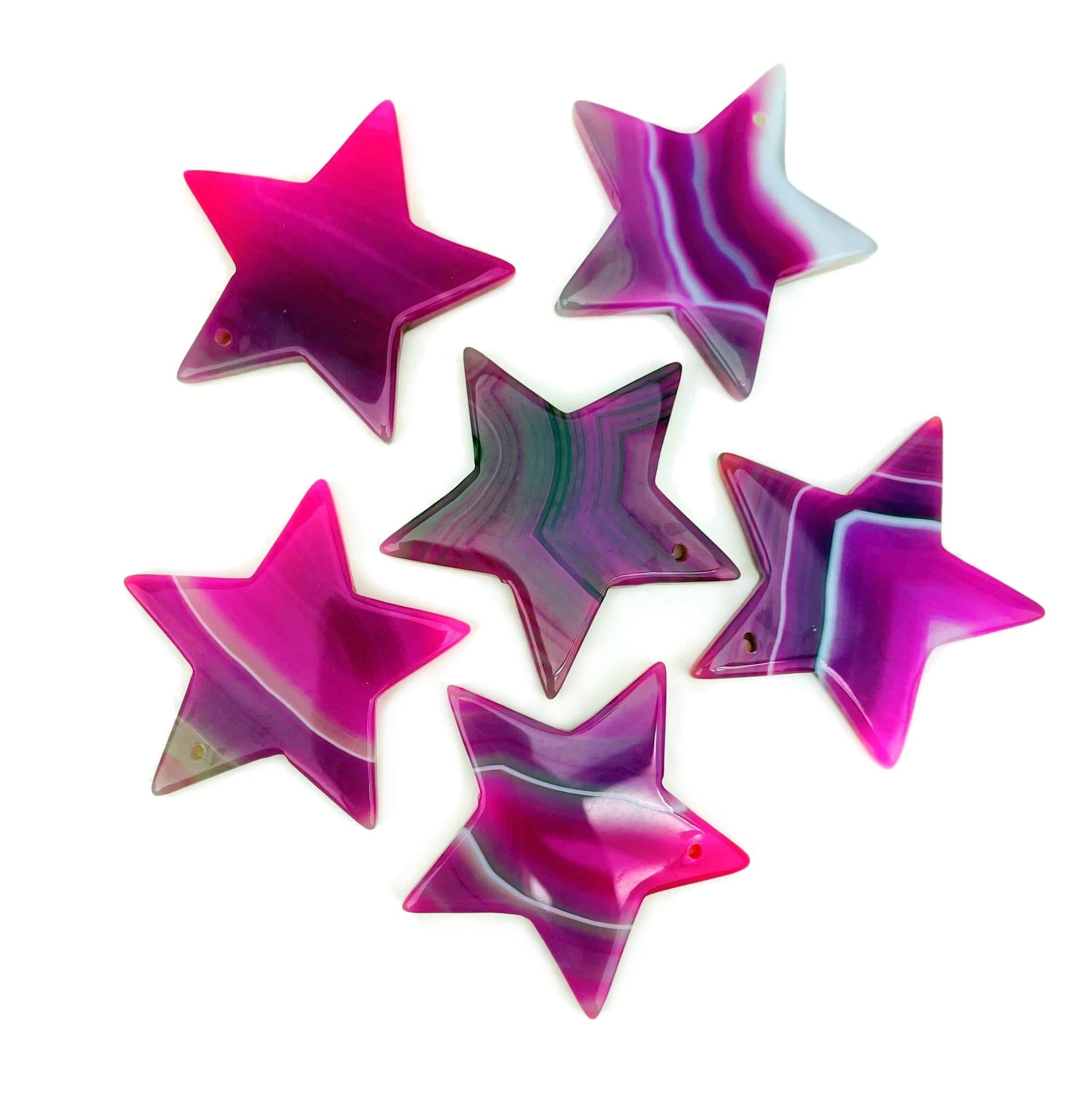 6 Teal Drilled Agate Star on White Background.