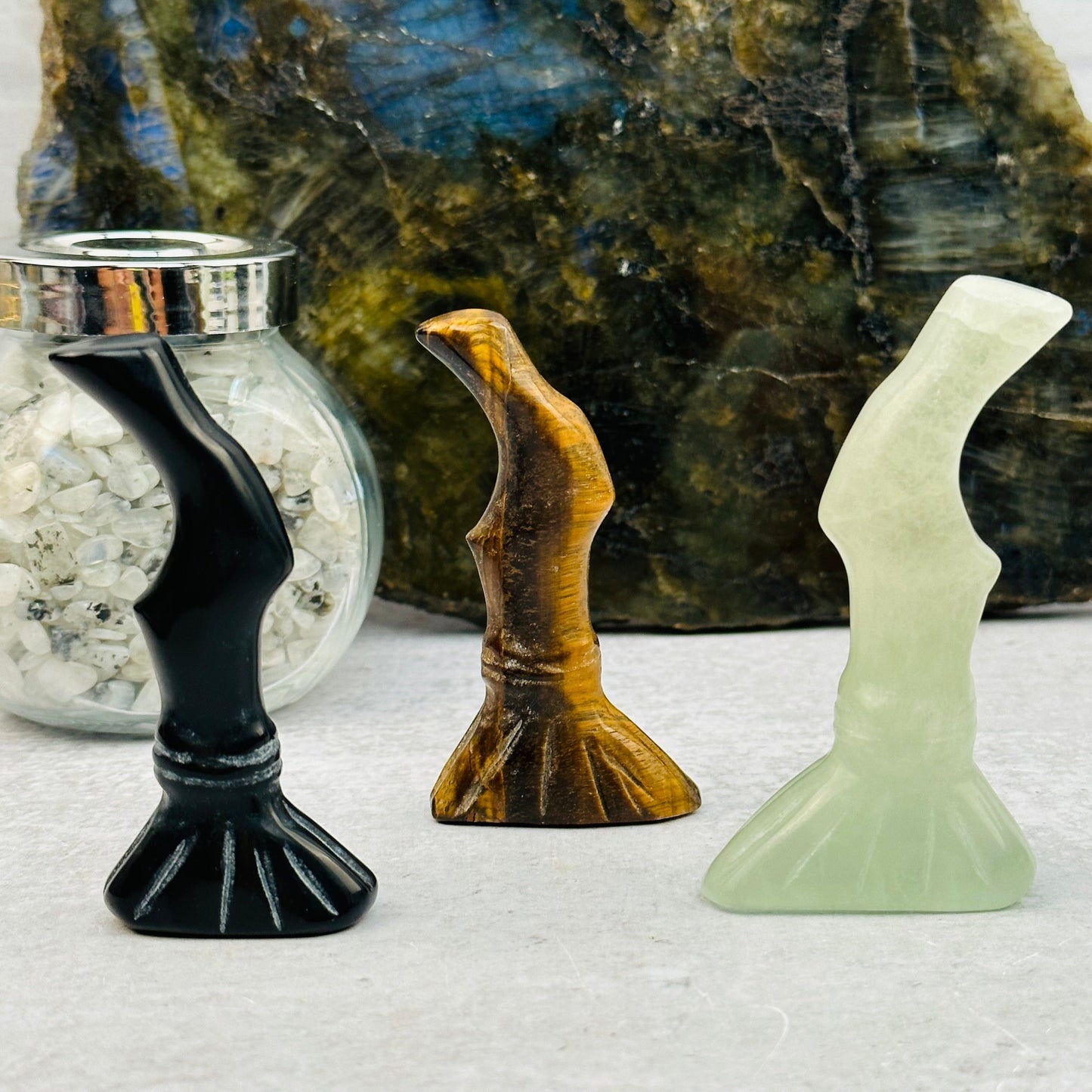 carved gemstone brooms can stand up straight 