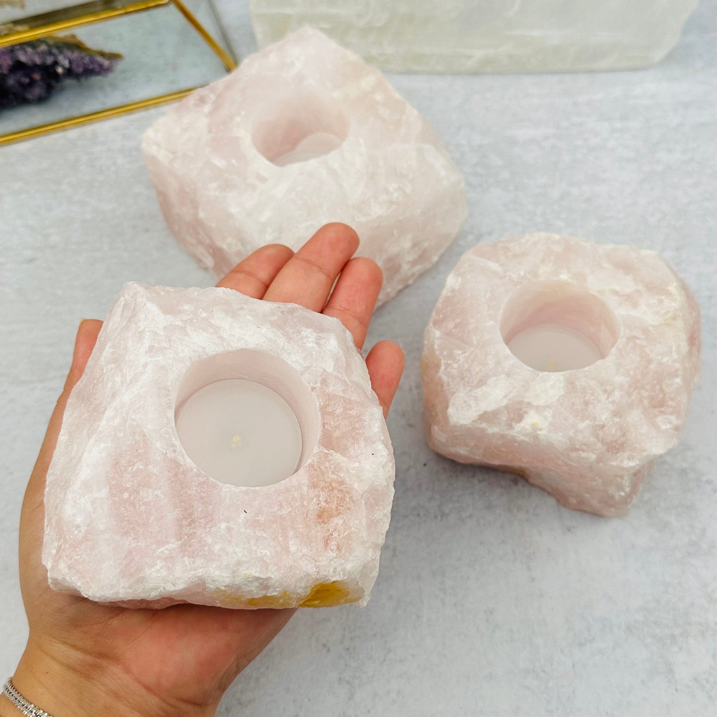 candle holder in hand for size reference 