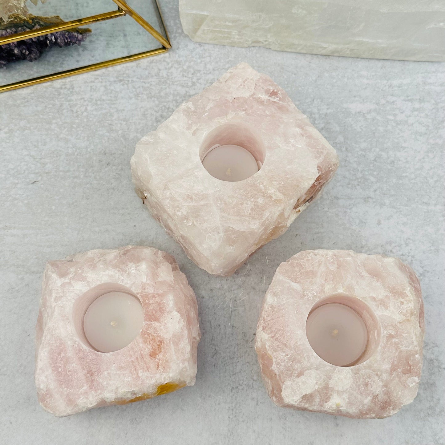 rose quartz candles fit a regular tea light 