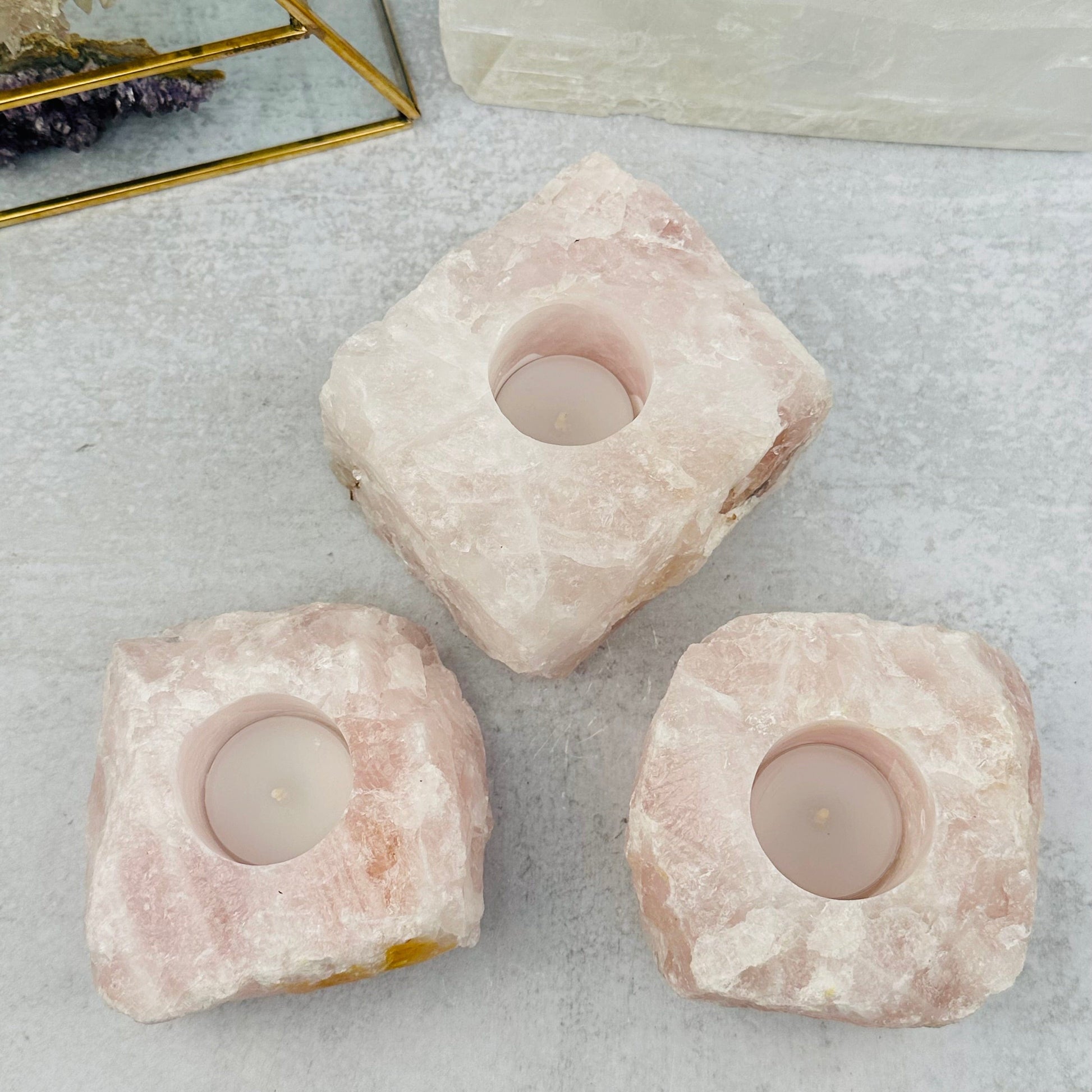 rose quartz candles fit a regular tea light 