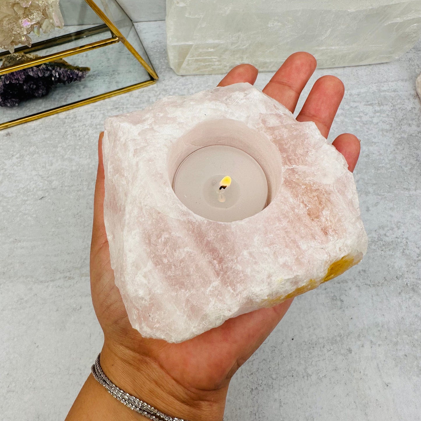 candle holder in hand for size reference 