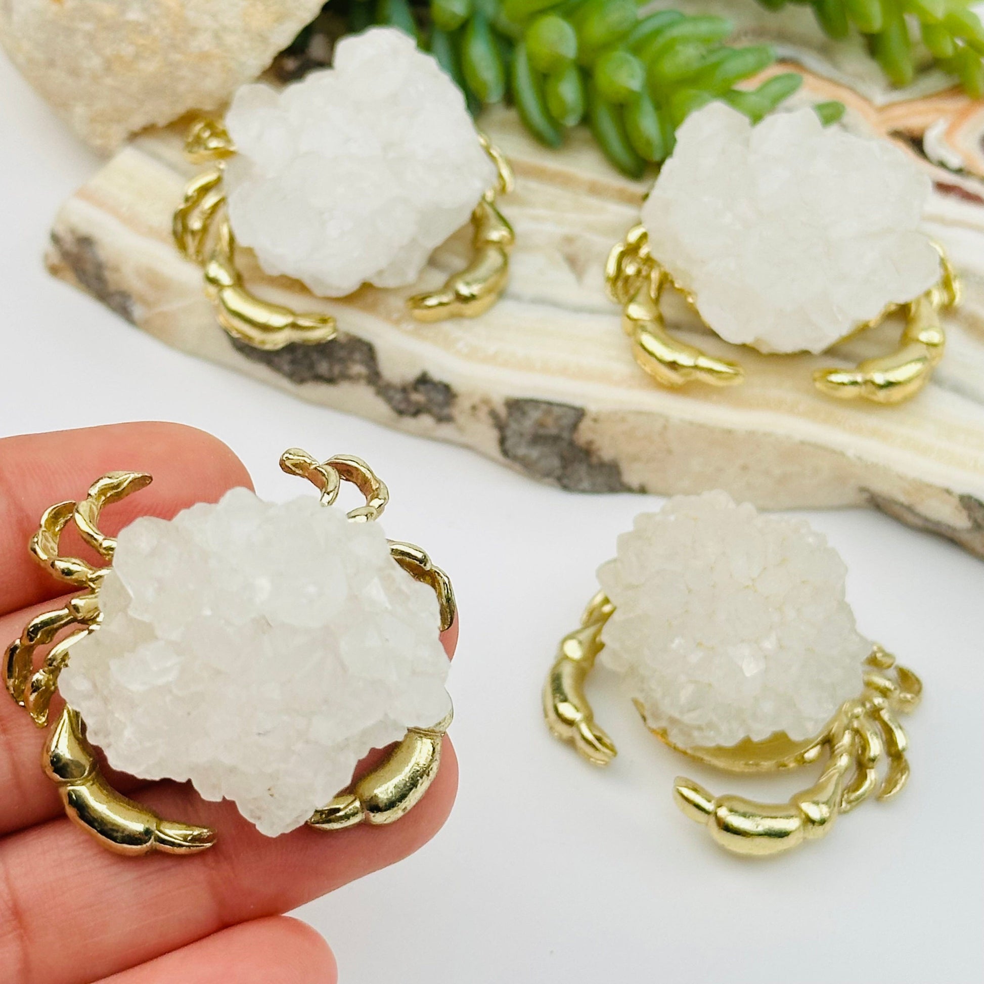 Crystal Quartz Cluster Gemstone Crab in hand for size reference 