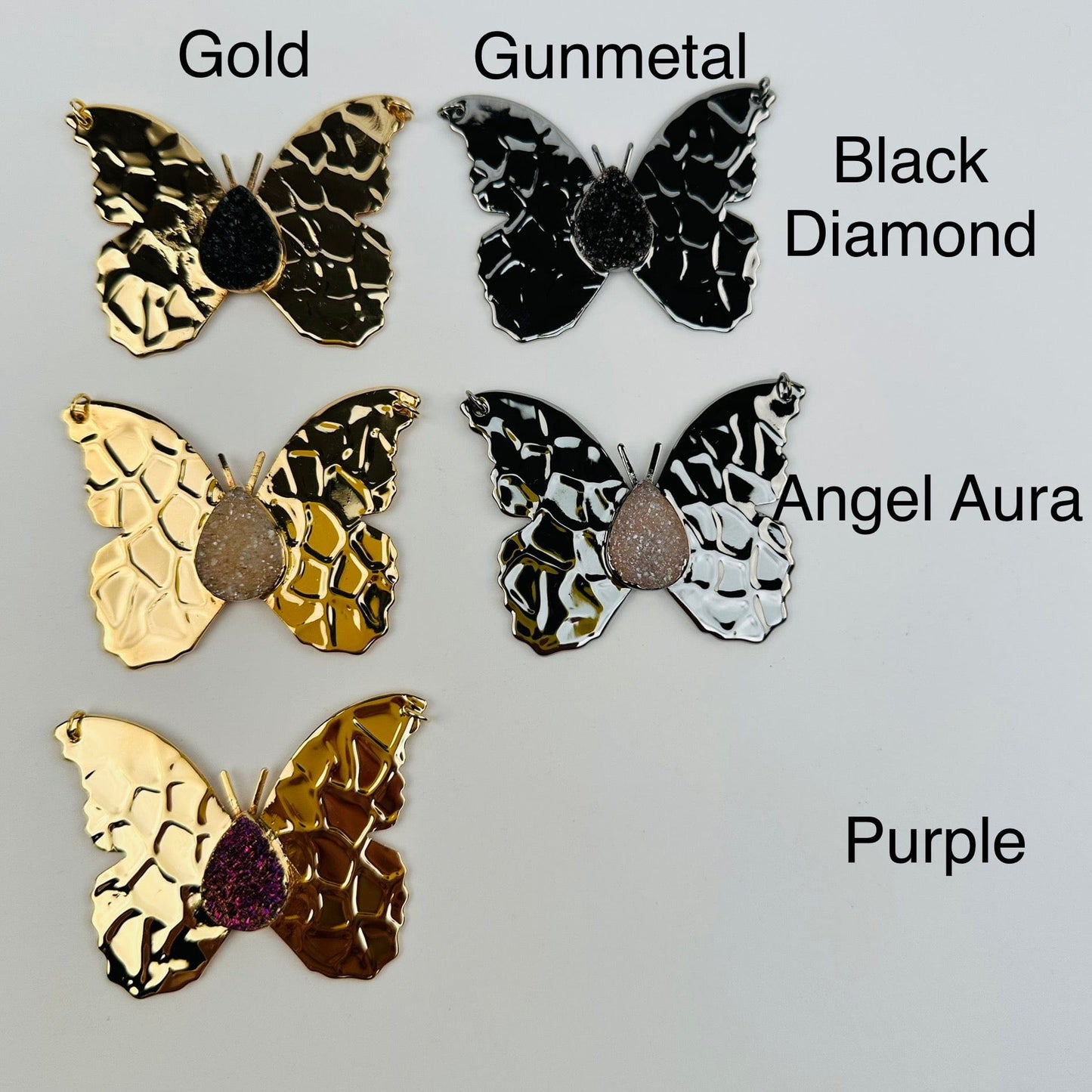 Titanium Druzy Butterfly Crystal Pendant