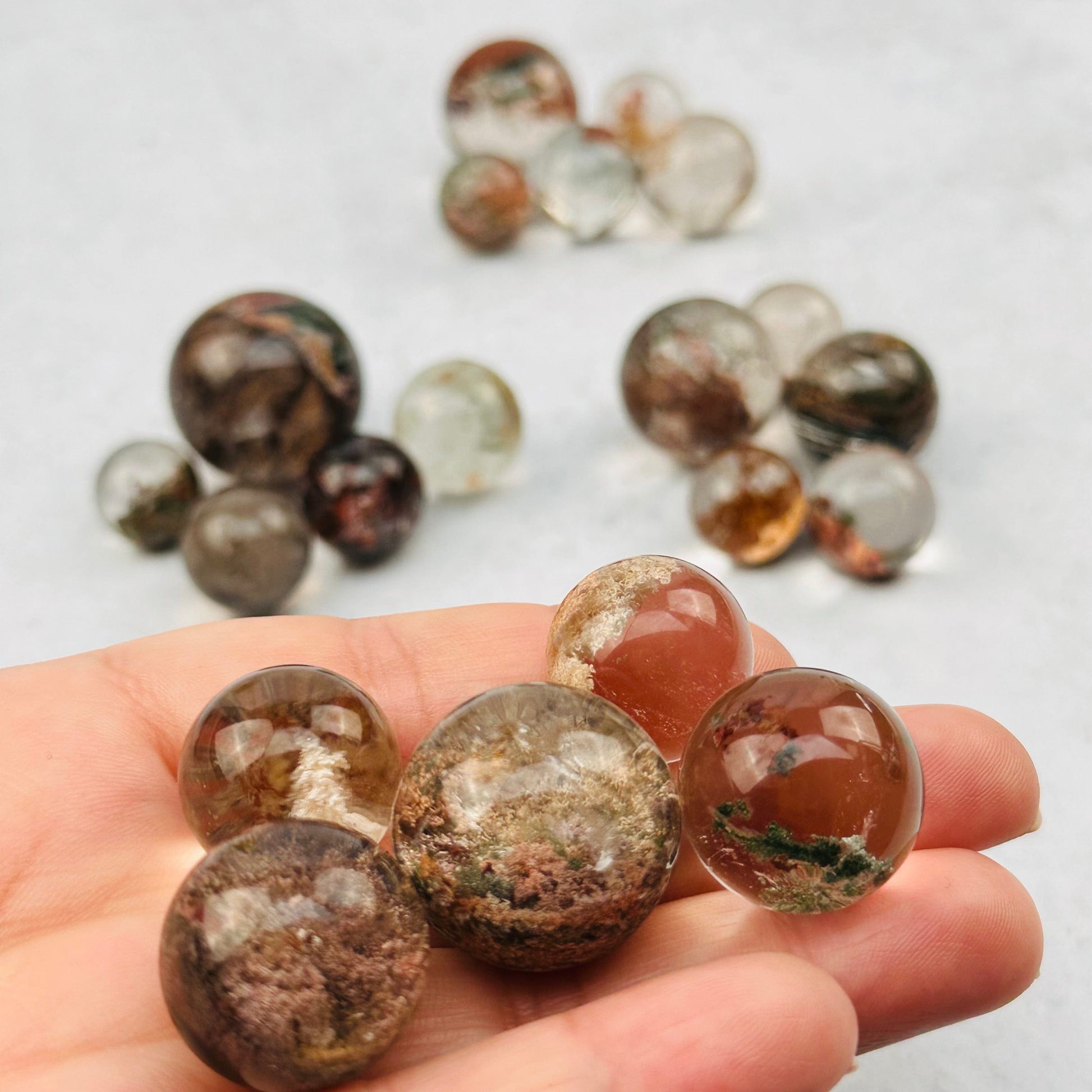 5pc Lodolite Spheres in hand for size reference 