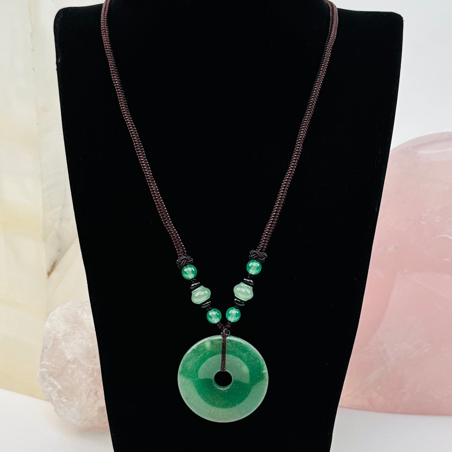 Round Disk Crystal Necklace available in green aventurine 