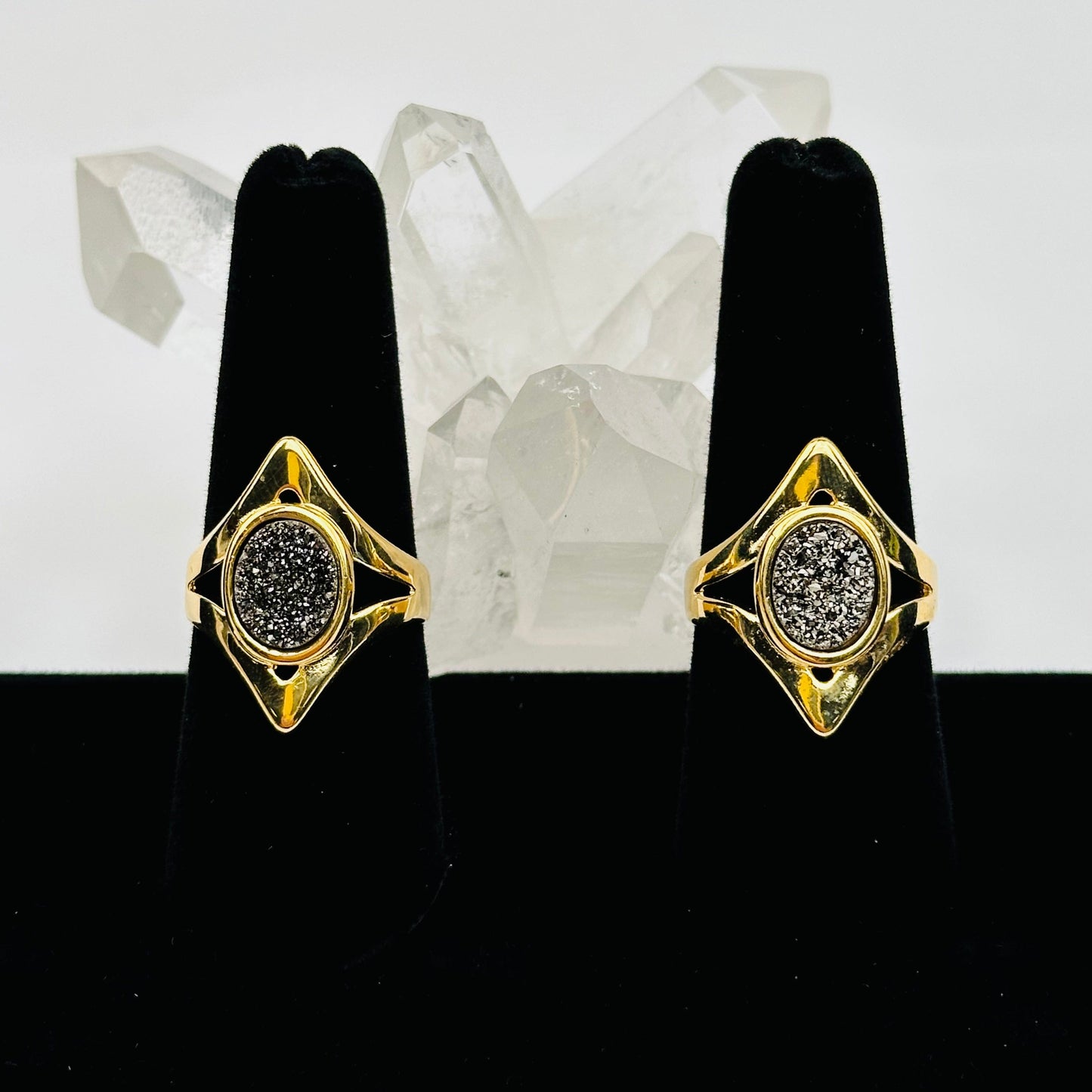 Oval Black Diamond Titanium Crystal Rings
