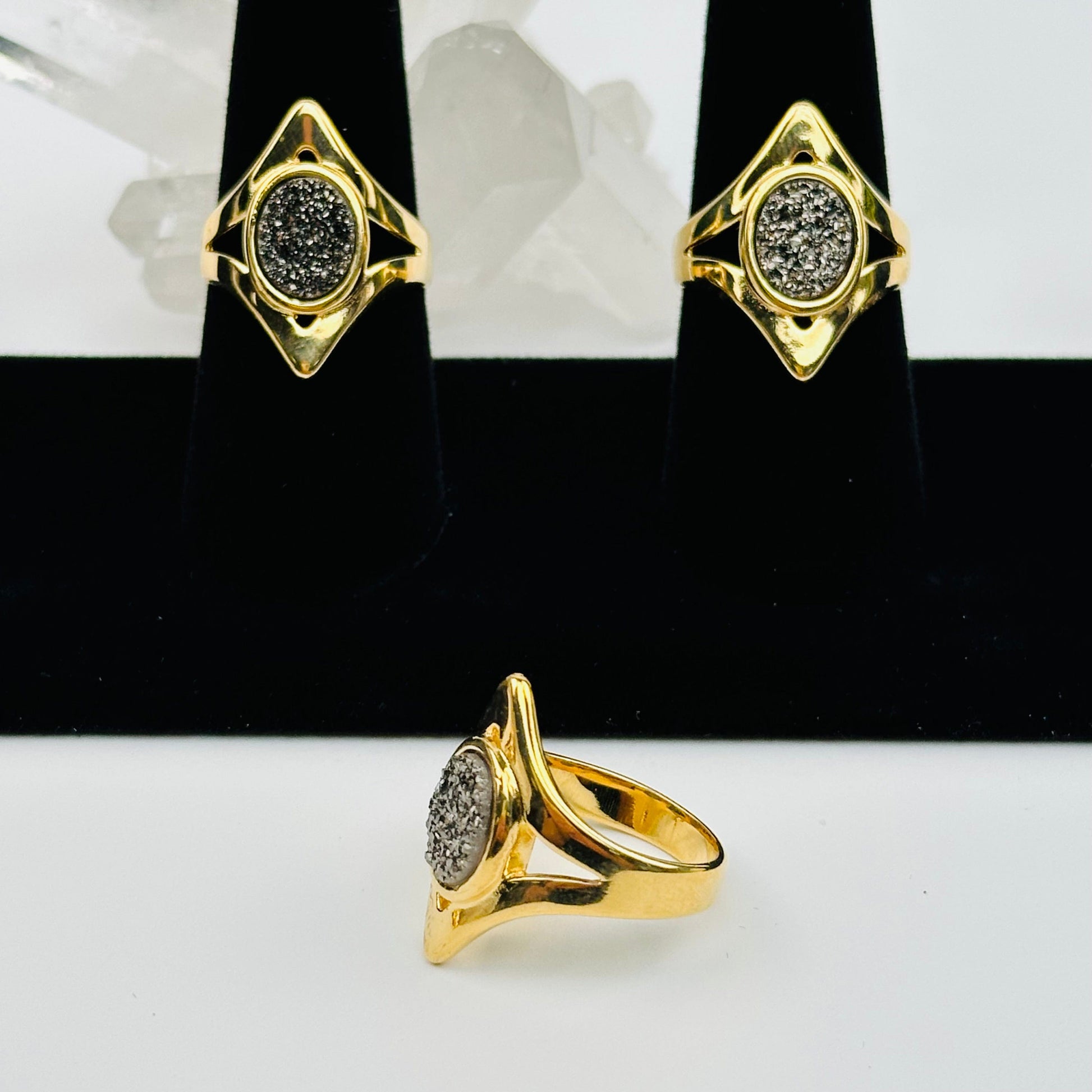 Oval Black Diamond Titanium Crystal Rings