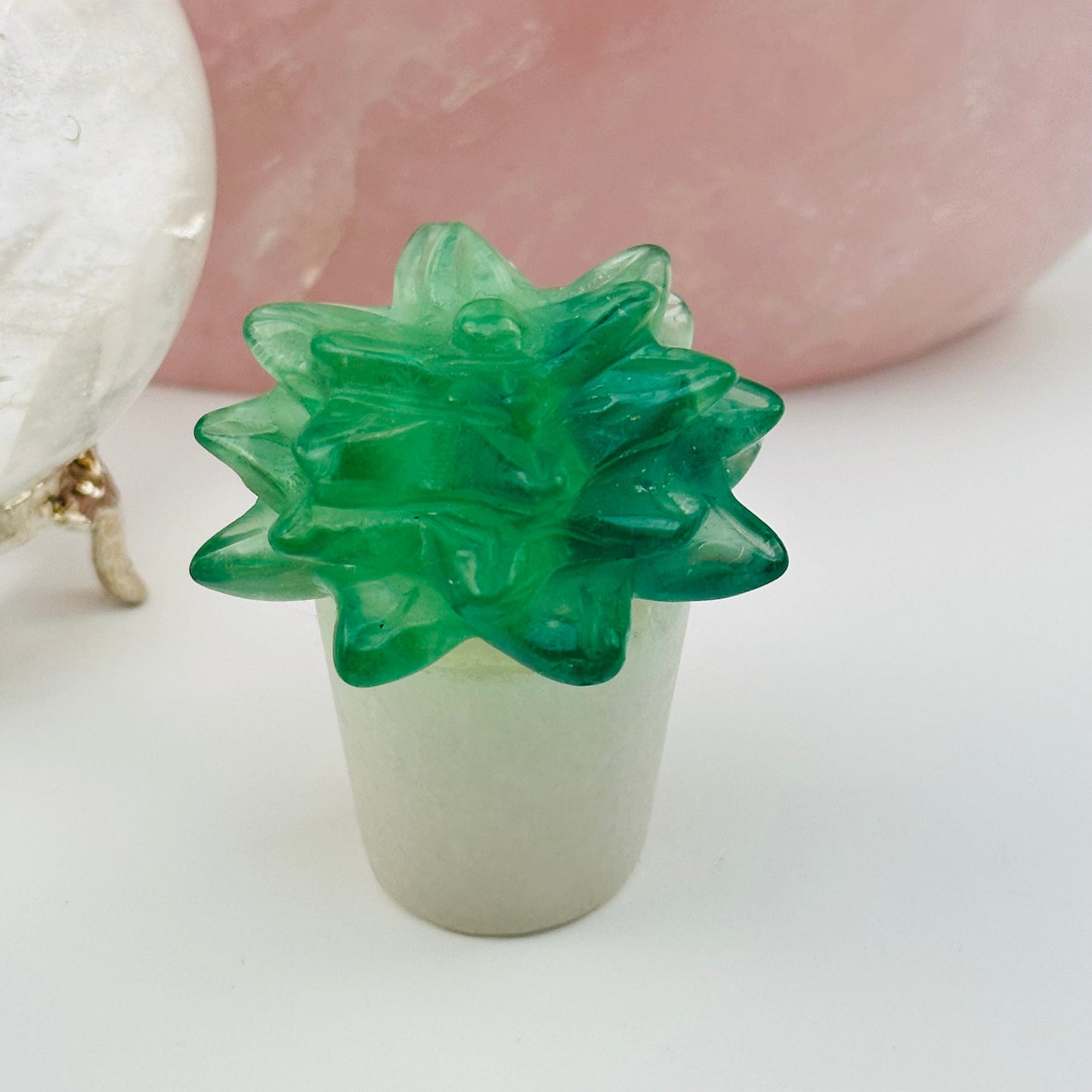 Carved Crystal Succulent in Pot displayed as home decor 