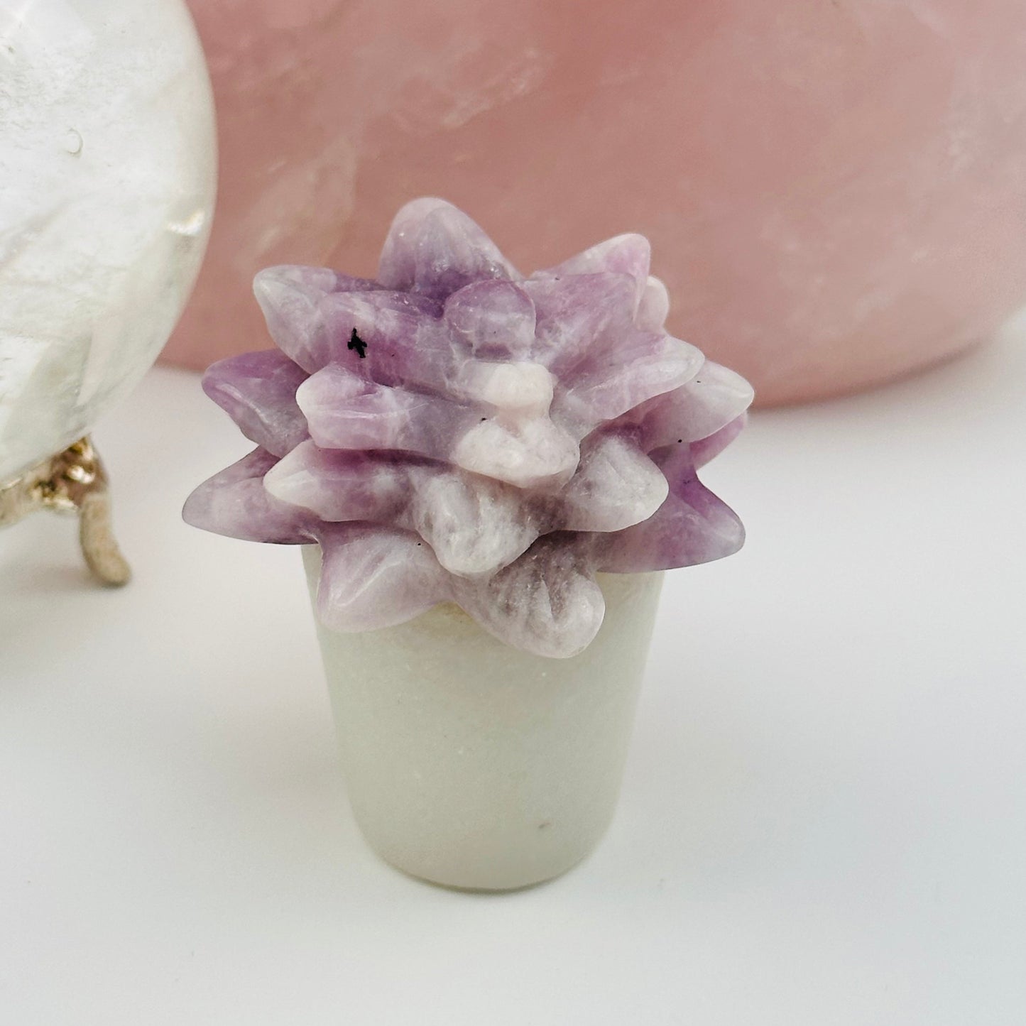 Carved Crystal Succulent in Pot displayed as home decor