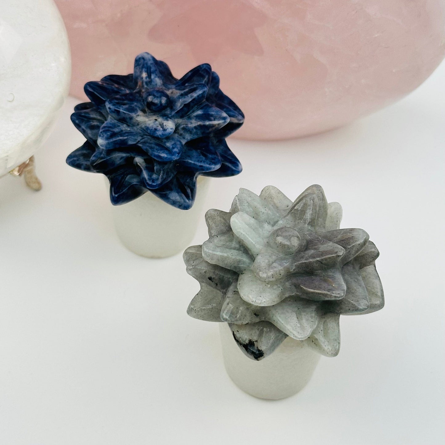 Carved Crystal Succulents in Pots displayed as home decor