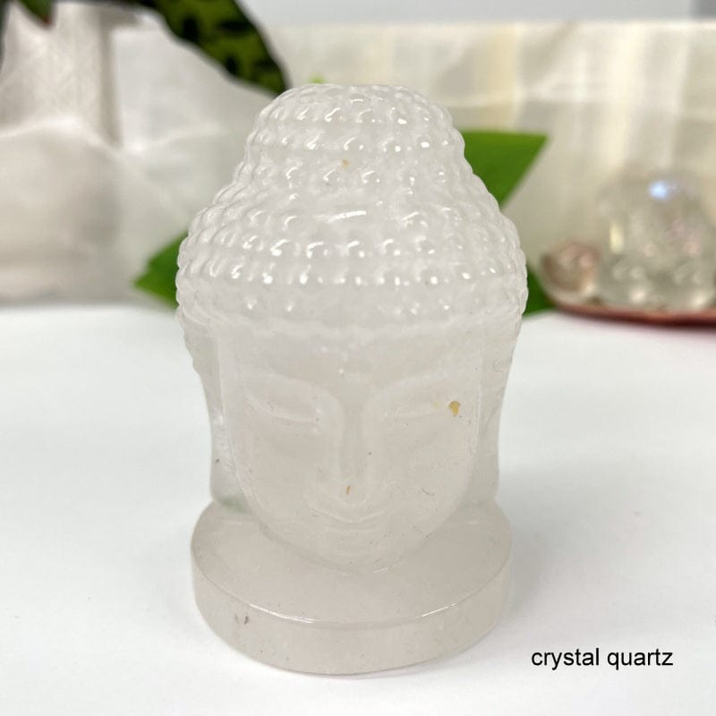 close up of the details on the crystal quartz buddha head