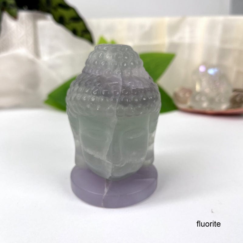 close up of the details on the fluorite buddha head