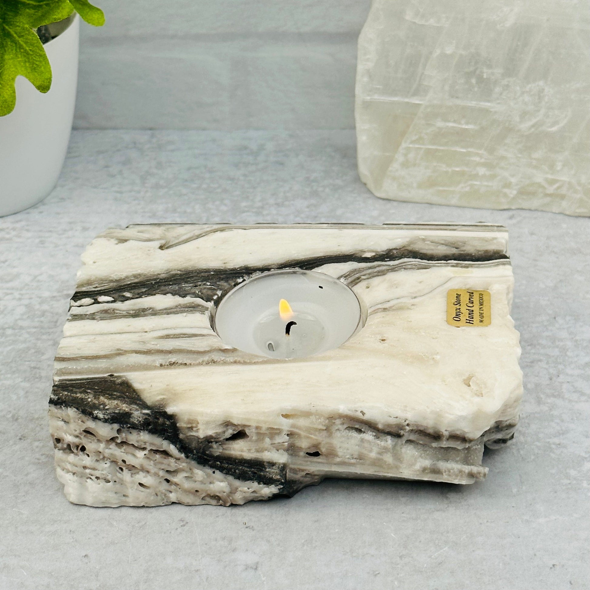 Mexican Onyx Candle Holder displayed as home decor