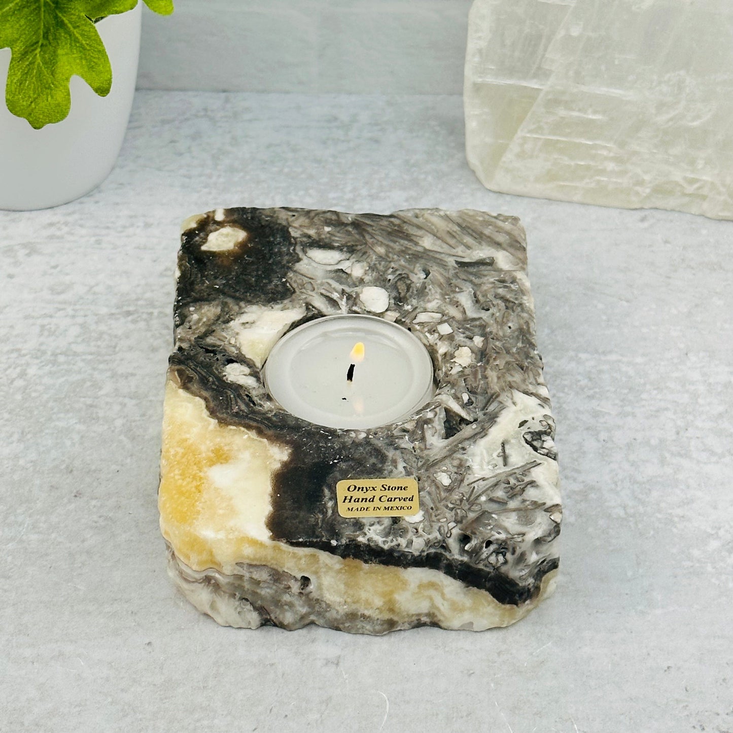 Mexican Onyx Candle Holder displayed as home decor
