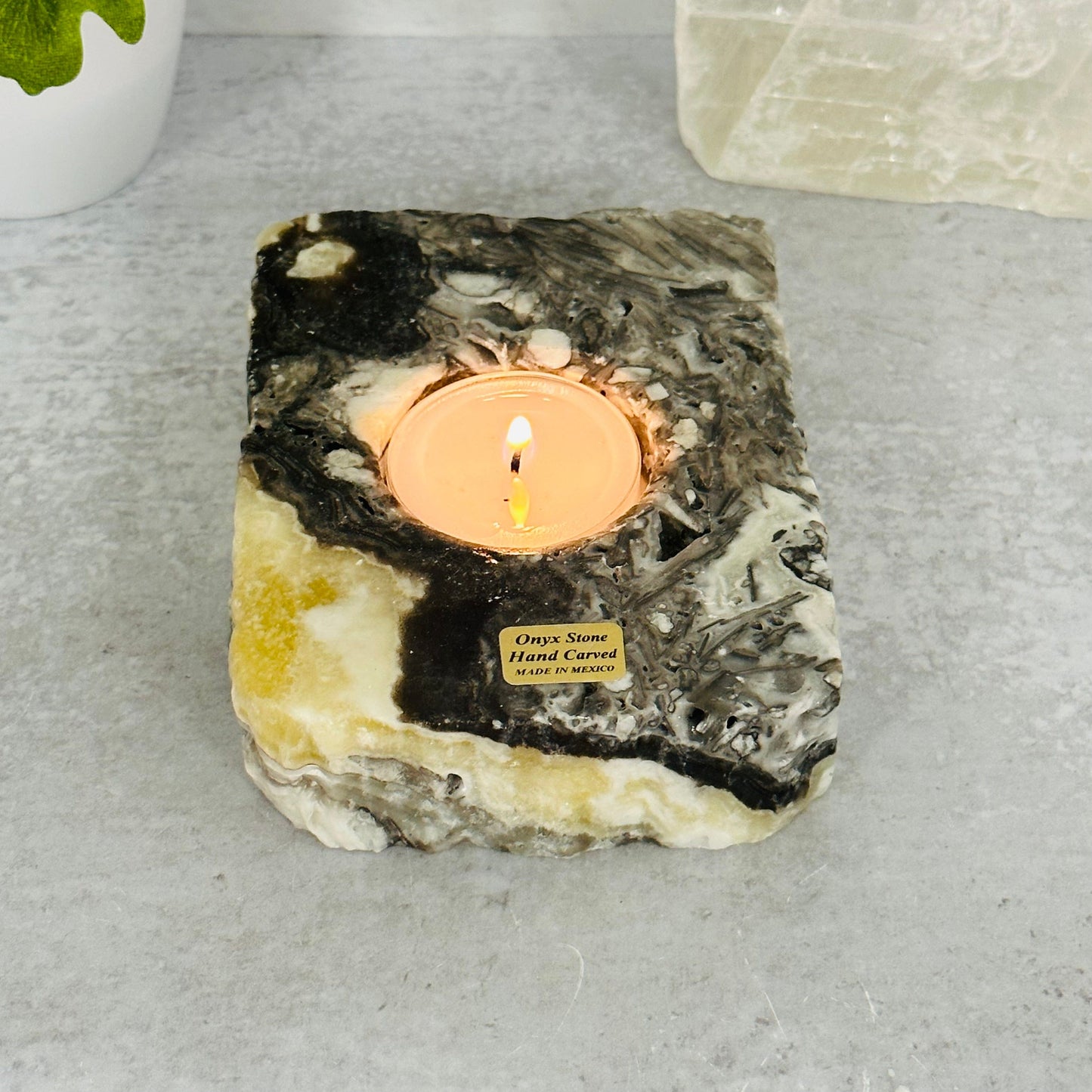 Mexican Onyx Candle Holder displayed as home decor