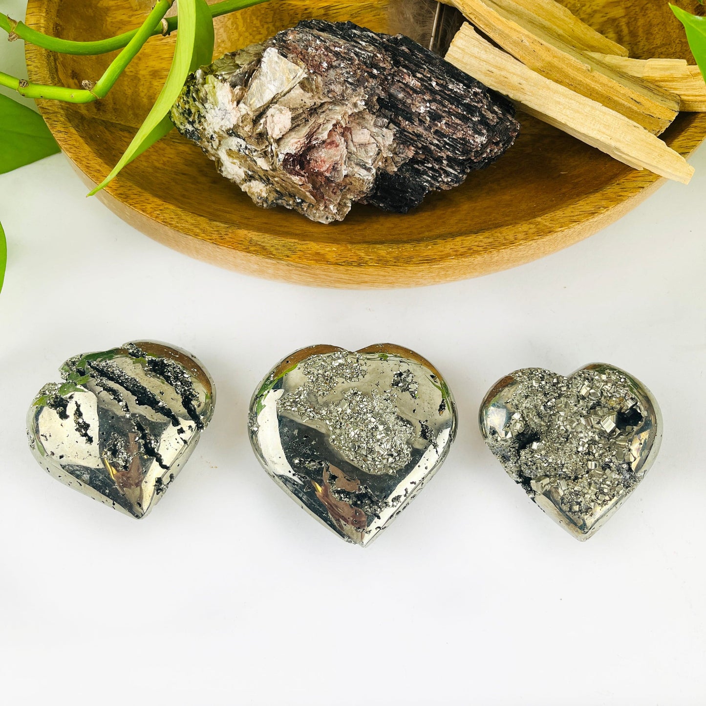 3 Pyrite Crystal Hearts in a row