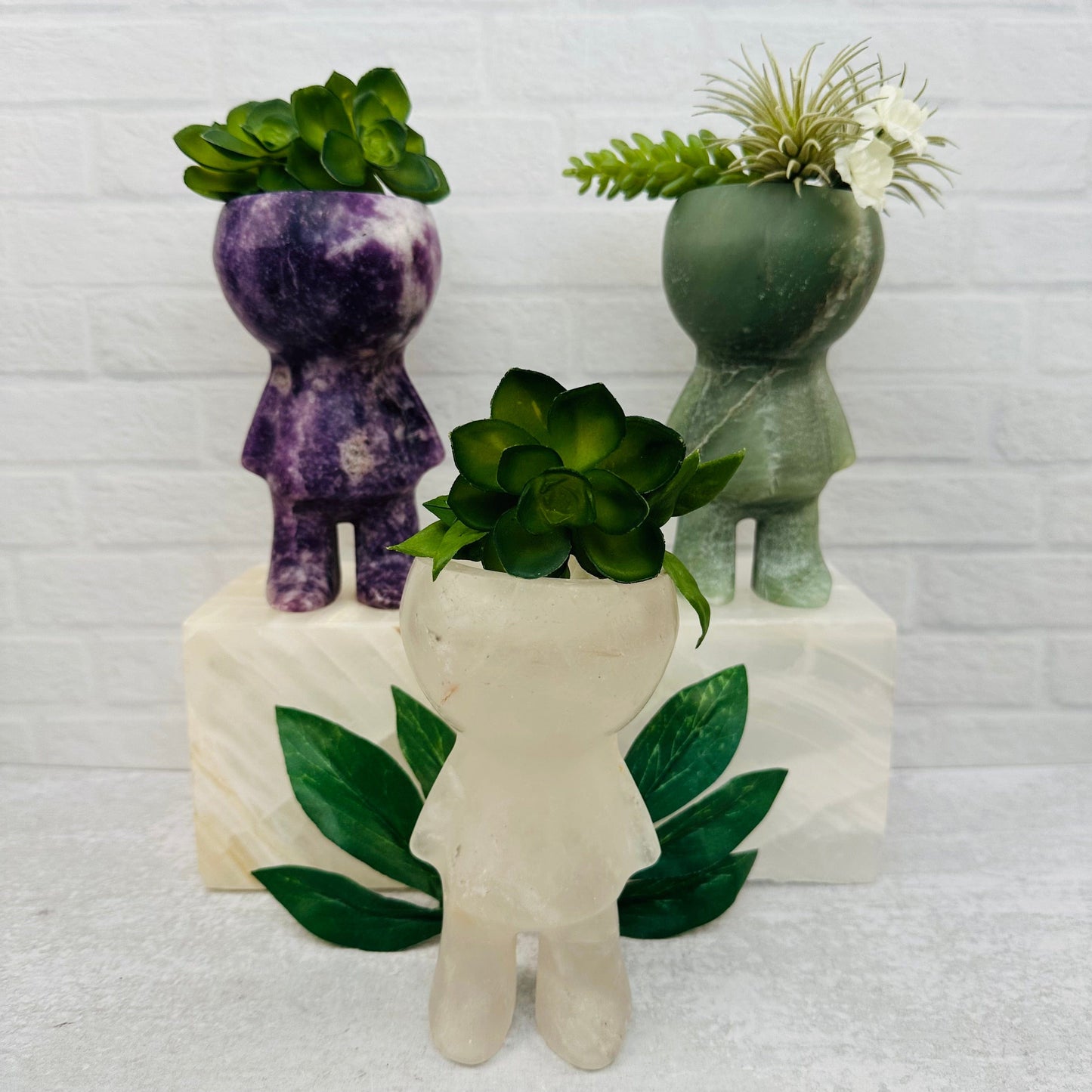 Carved Gemstone Plant Person displayed as home decor 