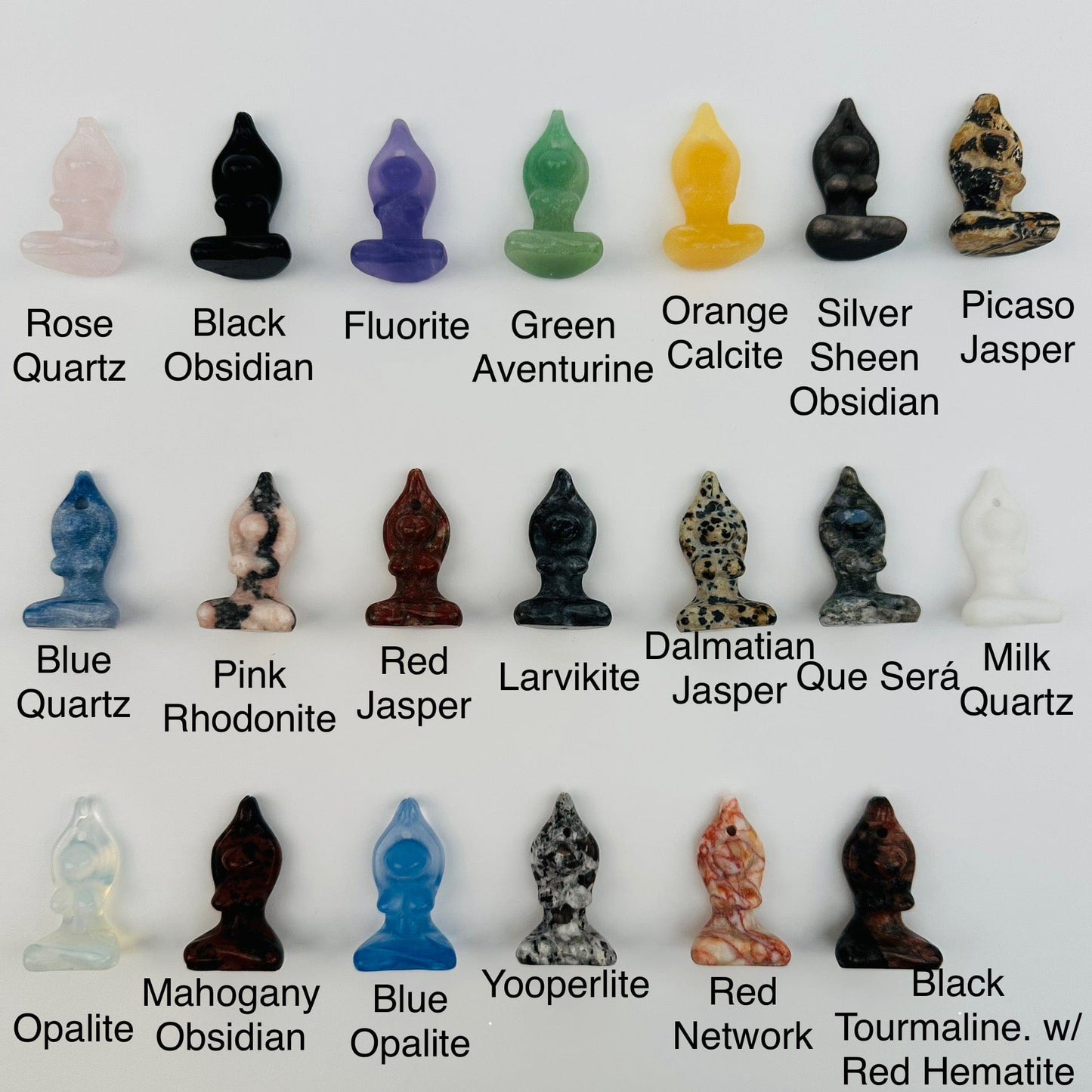 multiple gemstone goddesses displayed next to their gemstone name 
