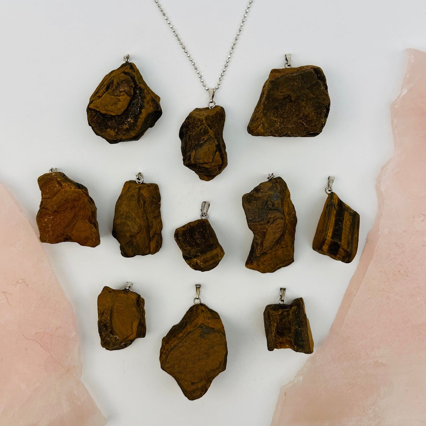 multiple pendants displayed to show the differences in the sizes and color shades 