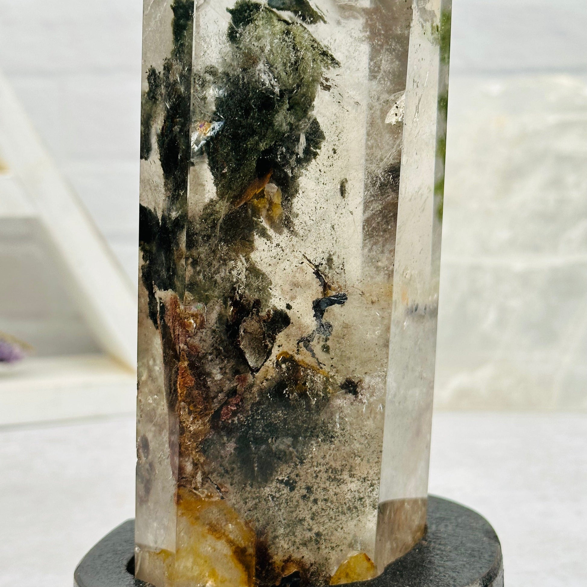 close up of the natural inclusions on this quartz 