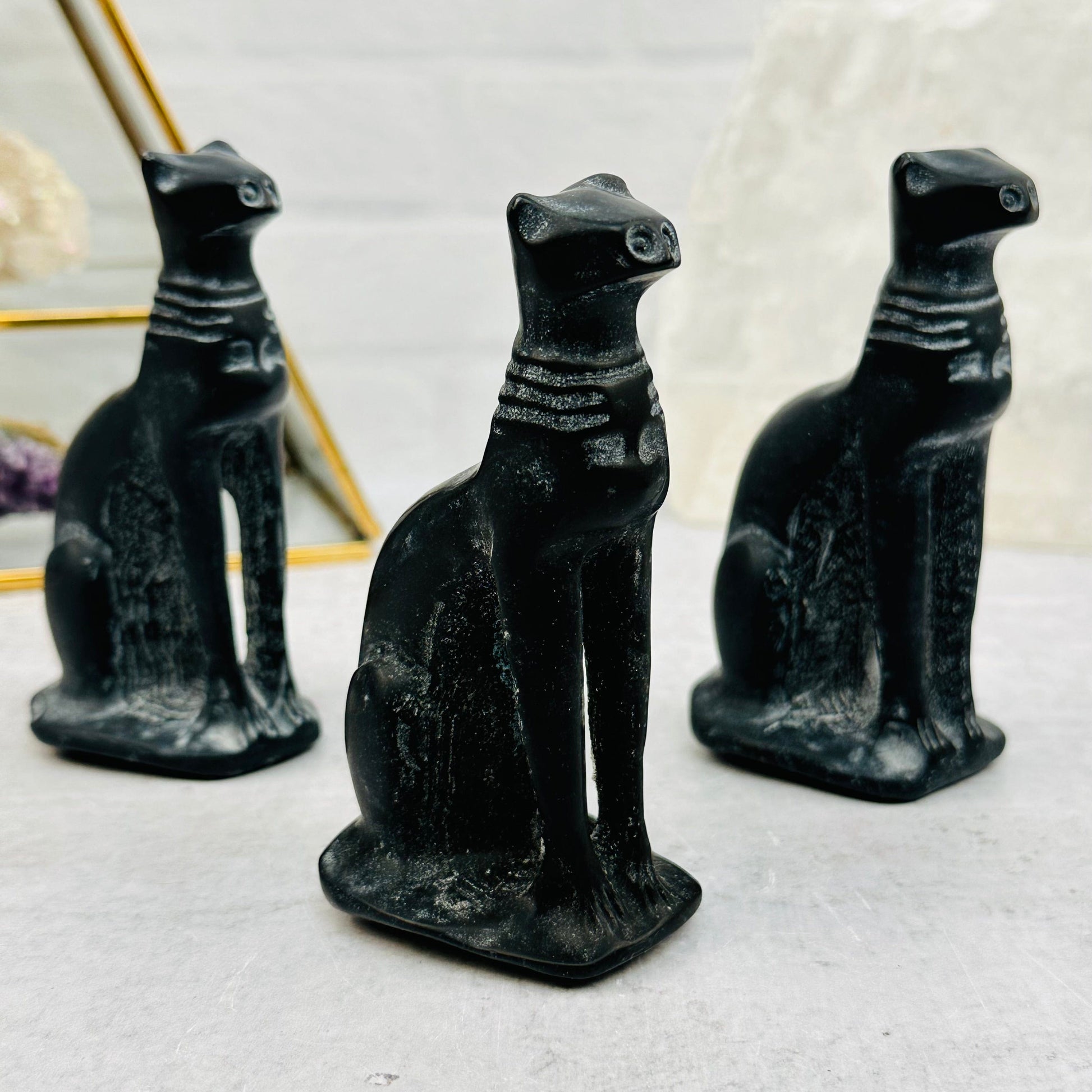 multiple cats displayed as home decor 