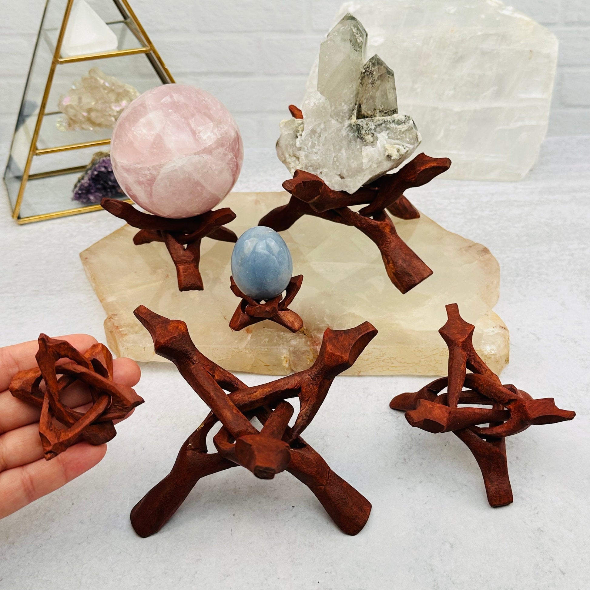 Wood Cobra Crystal Stand - Cluster Holders displayed as home decor 