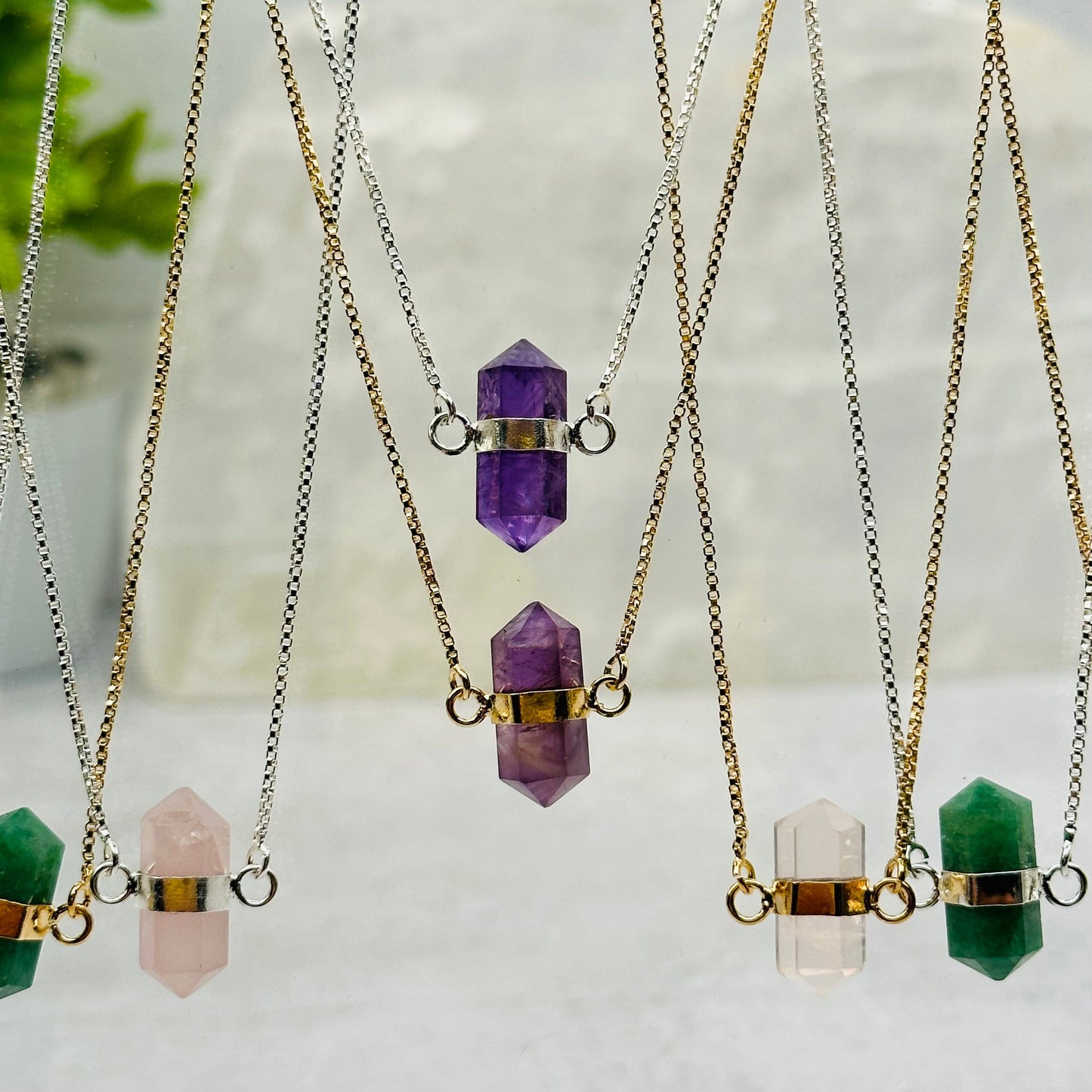 Double Terminated Point Crystal Necklace