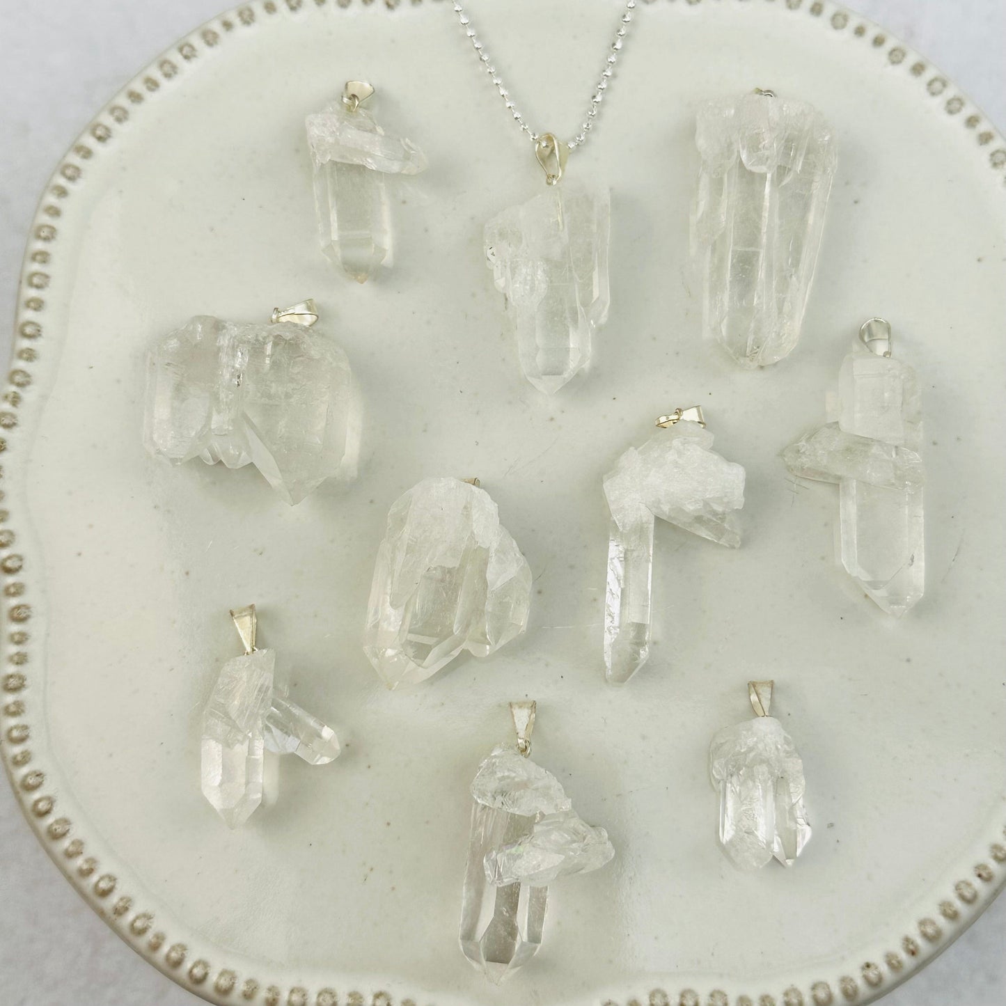 Crystal Quartz Point Cluster Pendants - Silver Plated Bail -