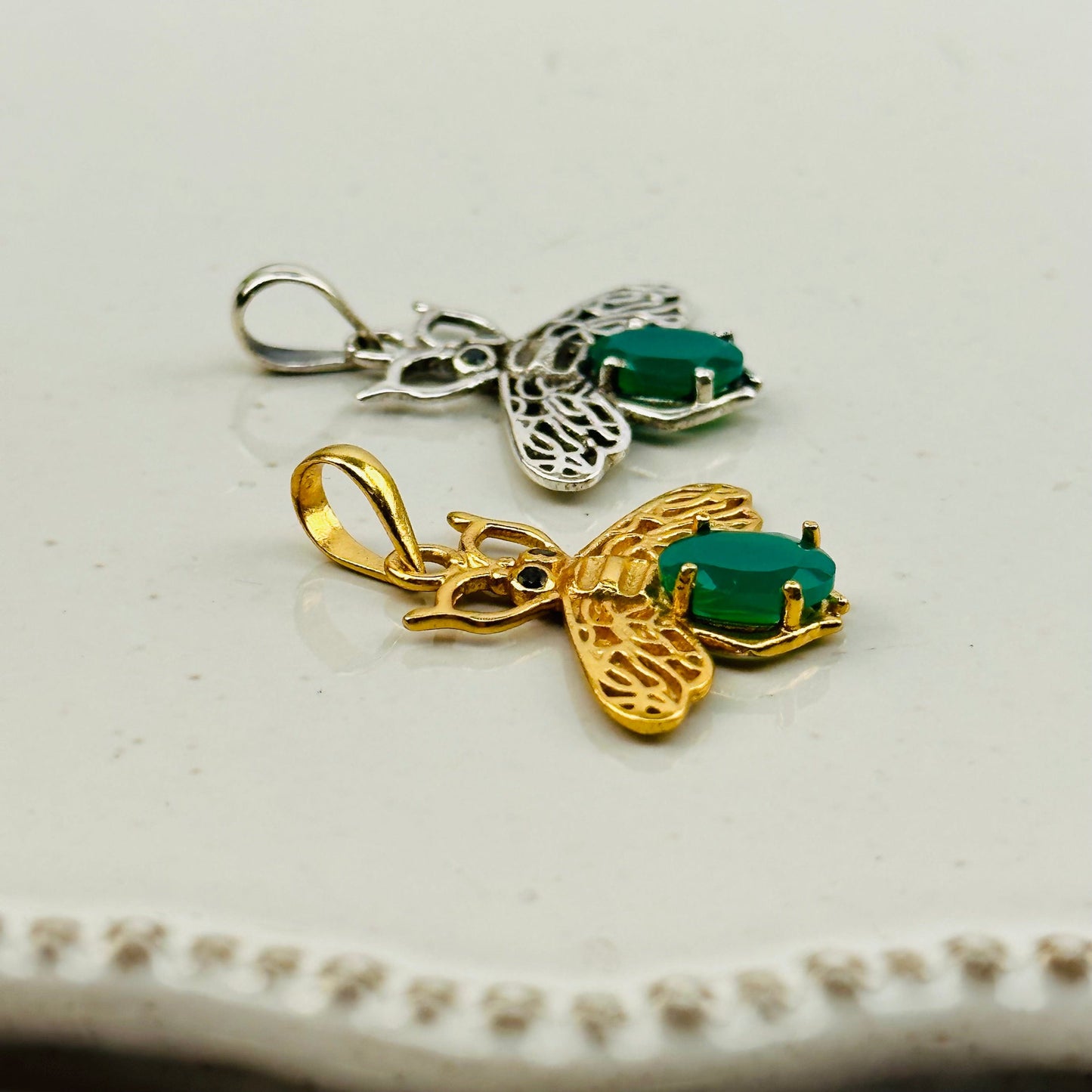 Bee Pendant with Crystal Accent - Gemstone Pendant Sterling Silver