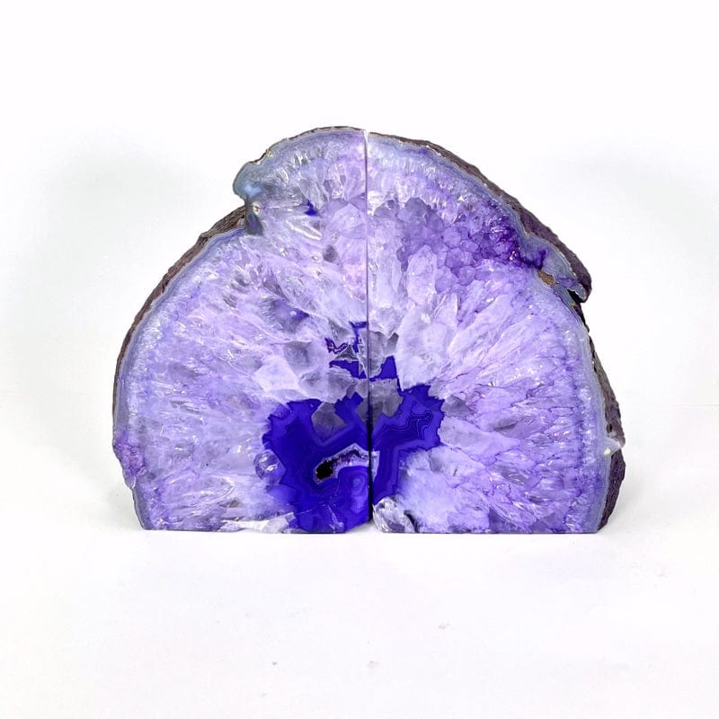 purple agate bookends in purple that weight between 6 to 9 pounds