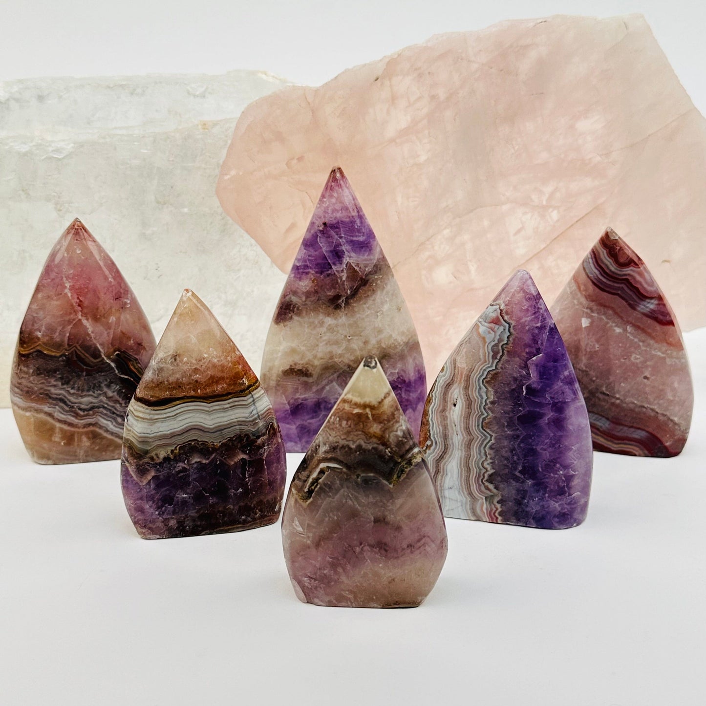 multiple polished points displayed to show the differences in the sizes and color shades 